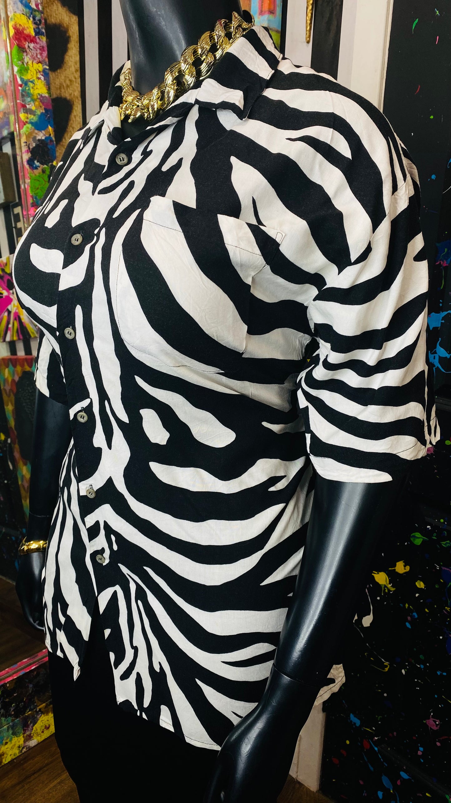 Vintage Black & White Rayon Blouse (18)