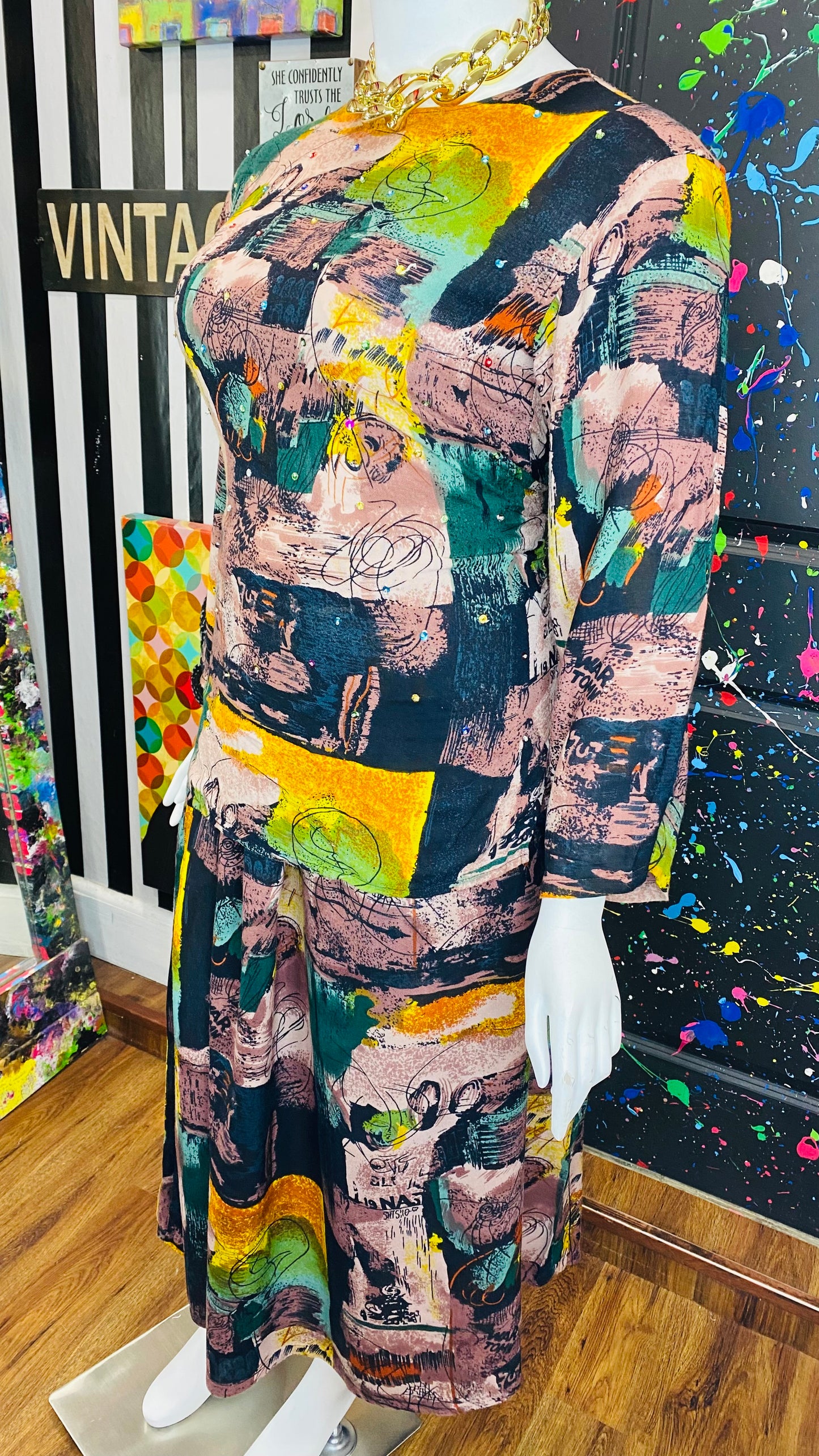 Vintage Abstract Rayon Skirt Set (14)