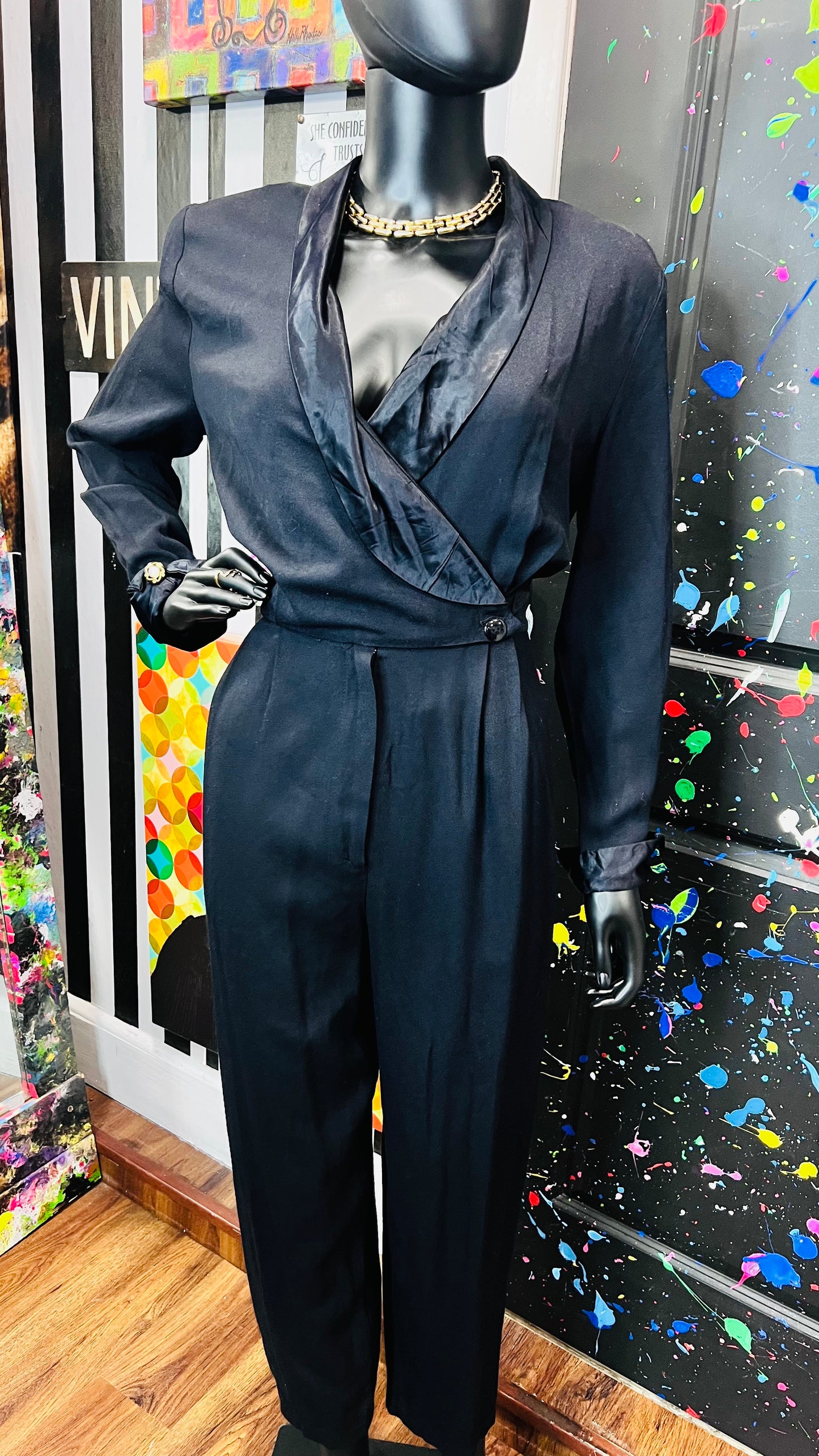 Plus Size Vintage Black Jumpsuit (14P)