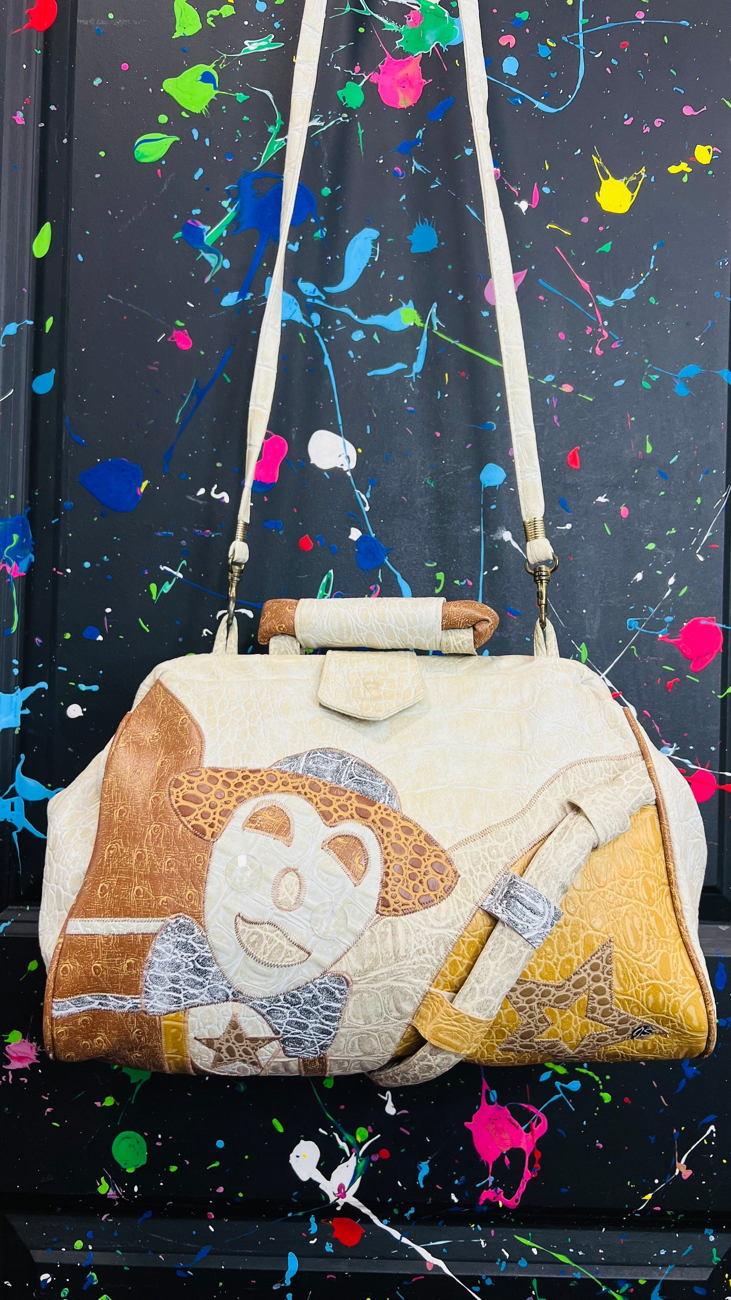 Vintage Cream Tan & Brown Clown Purse
