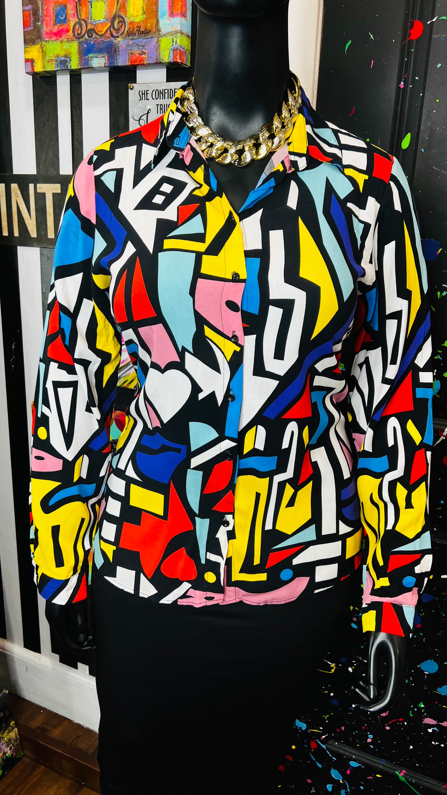 Abstract Colorblock Rayon Blouse (14)