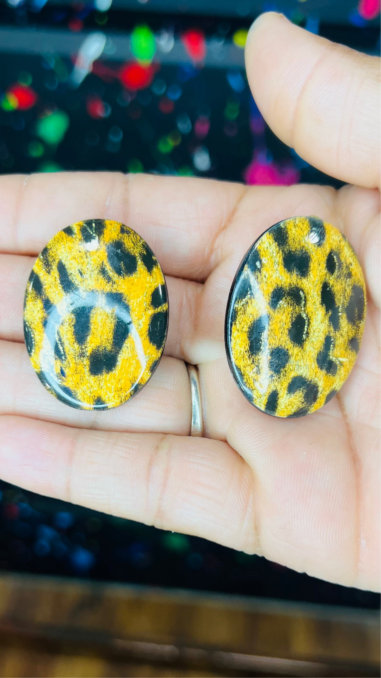 Vintage Handmade Animal Print Clip On Earrings