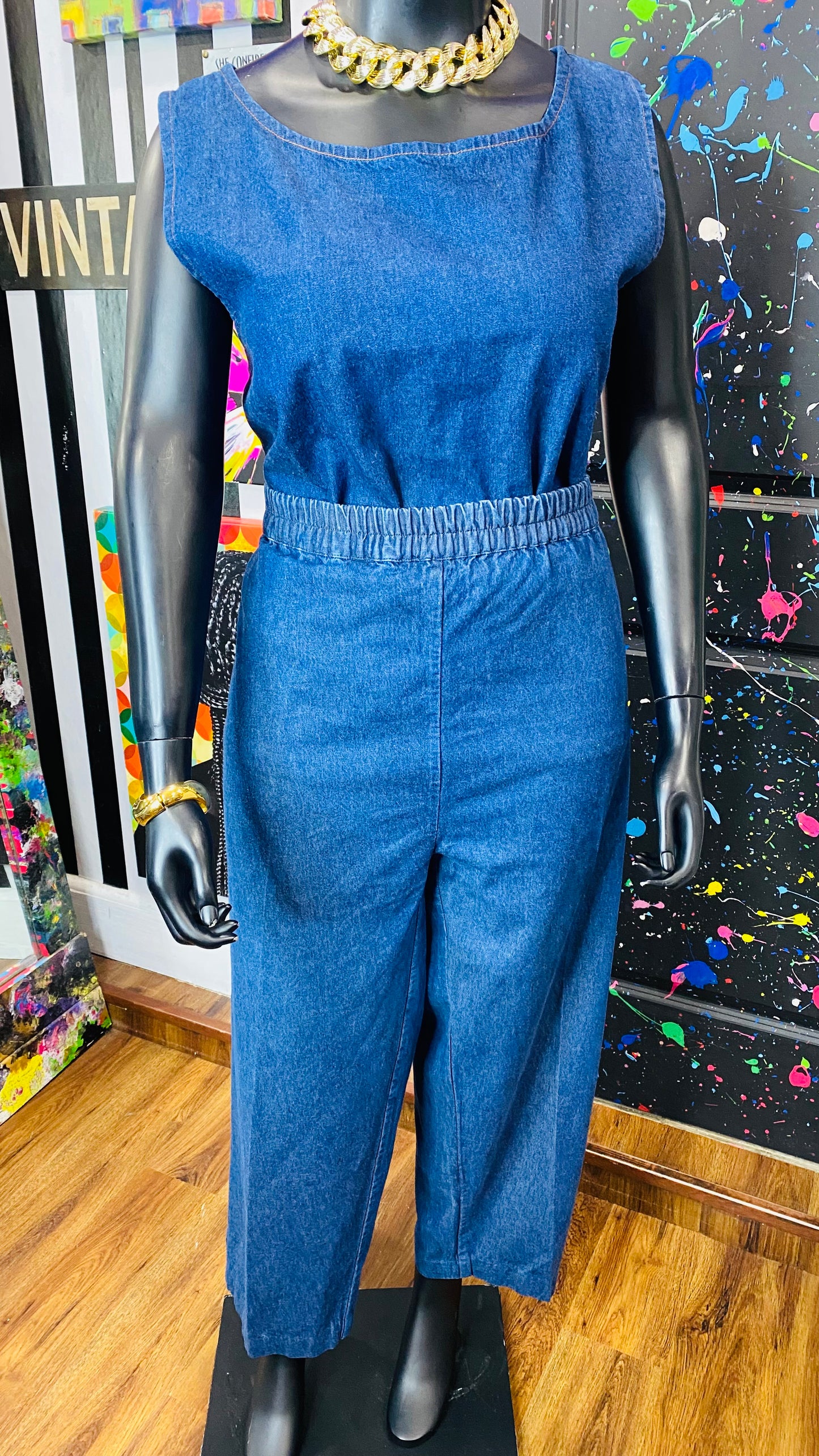 Vintage Denim Embroidered 3 Piece Pants Set (16/18)