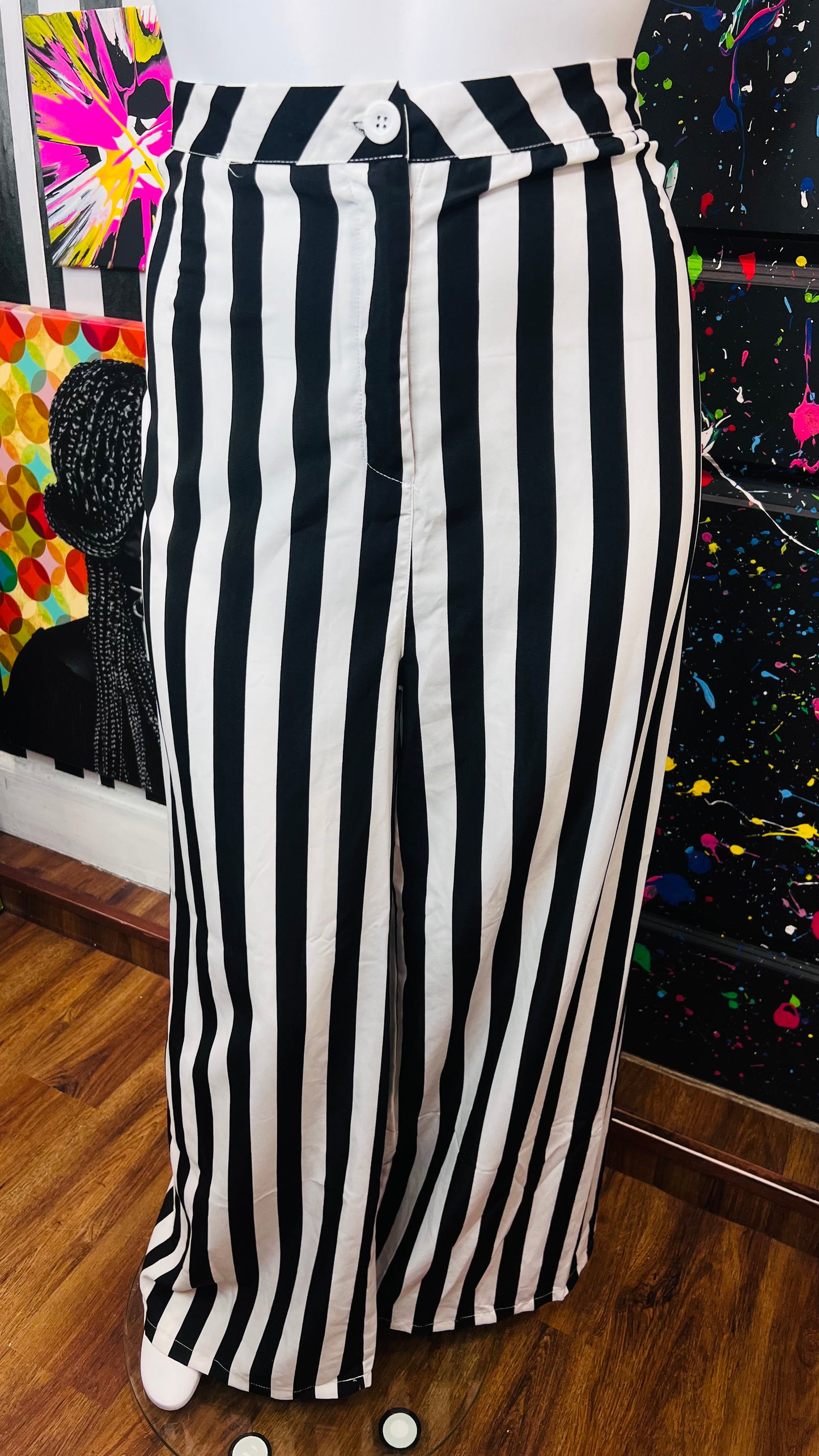 Black & White Striped Wide Legged Pants (24)