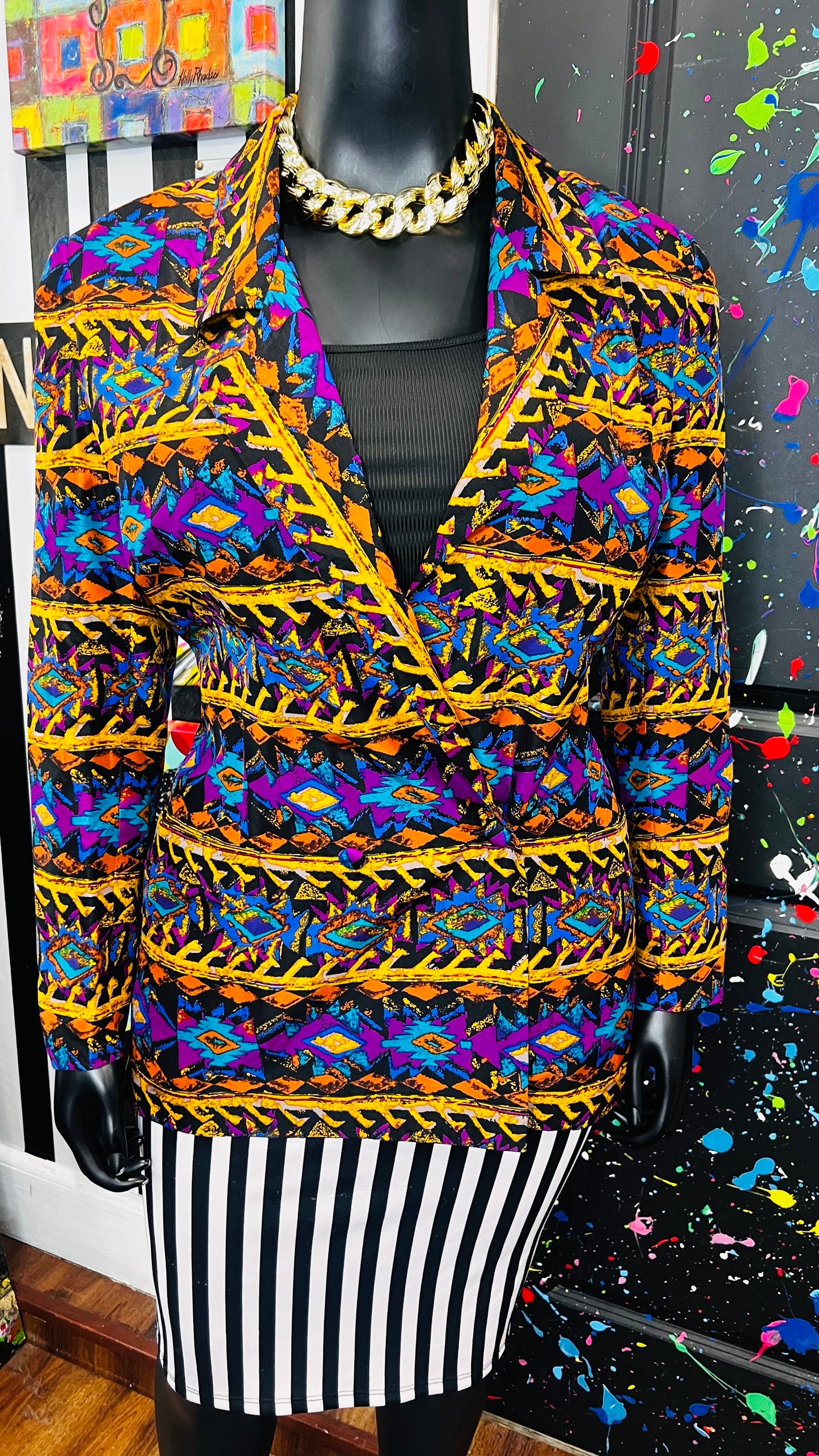 Vintage 100% Silk Abstract Blazer (12)