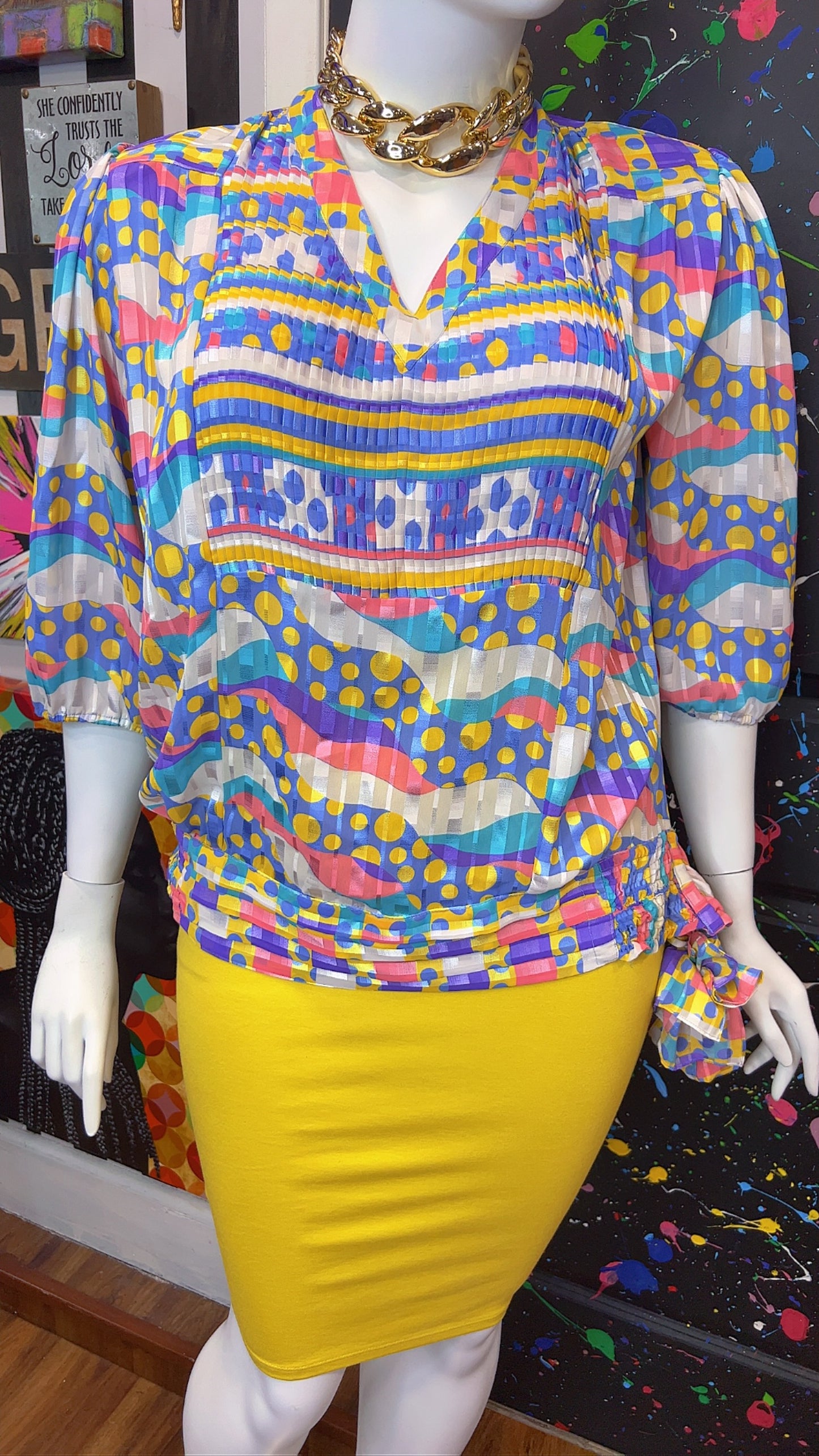 Vintage Pastel Polka Dot & Mix Print Blouse (20)