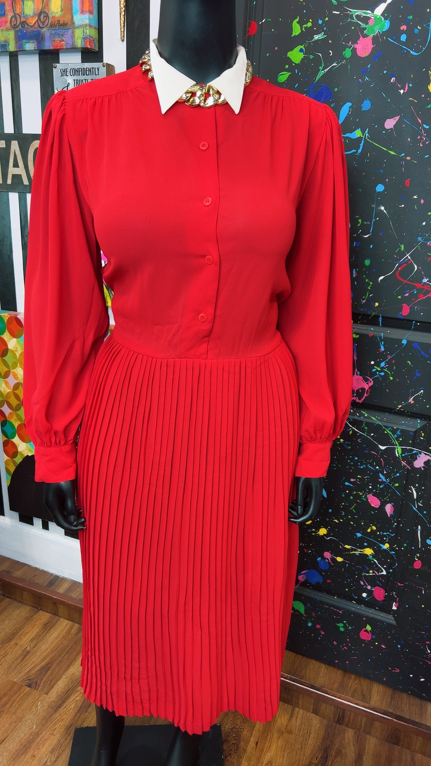 Vintage Red & White Pleated Bottom Dress (18)
