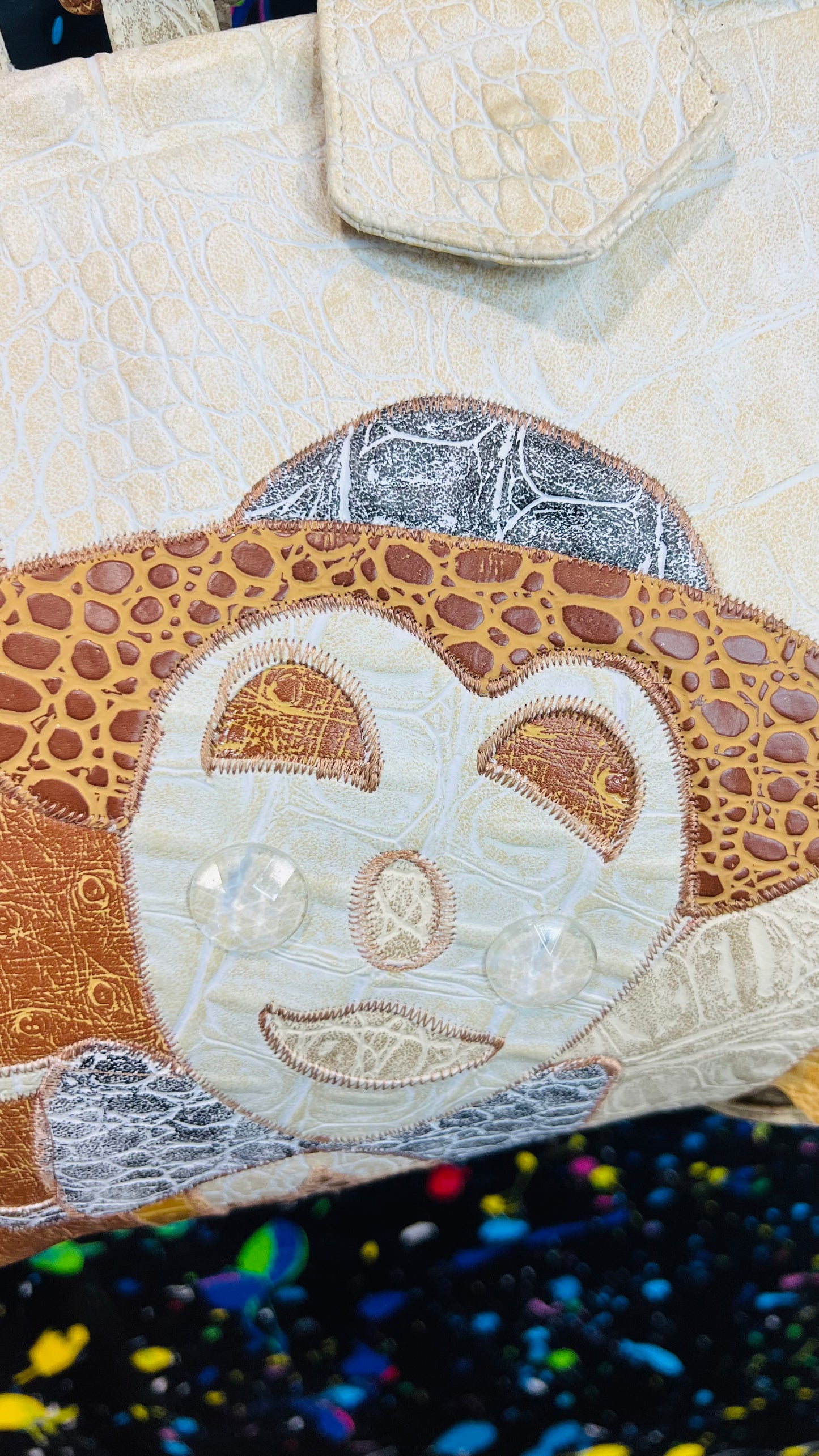Vintage Cream Tan & Brown Clown Purse