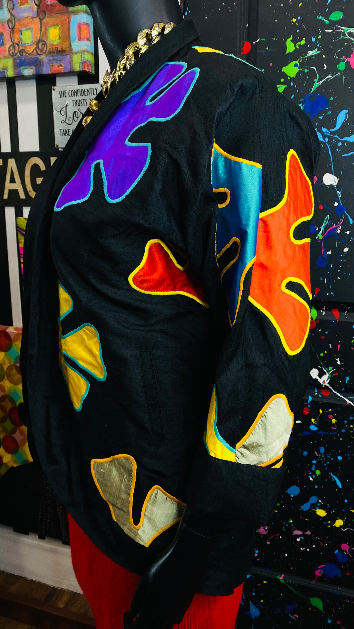 Vintage 100% Silk Embroidered Duster/ Open Blazer (OS)