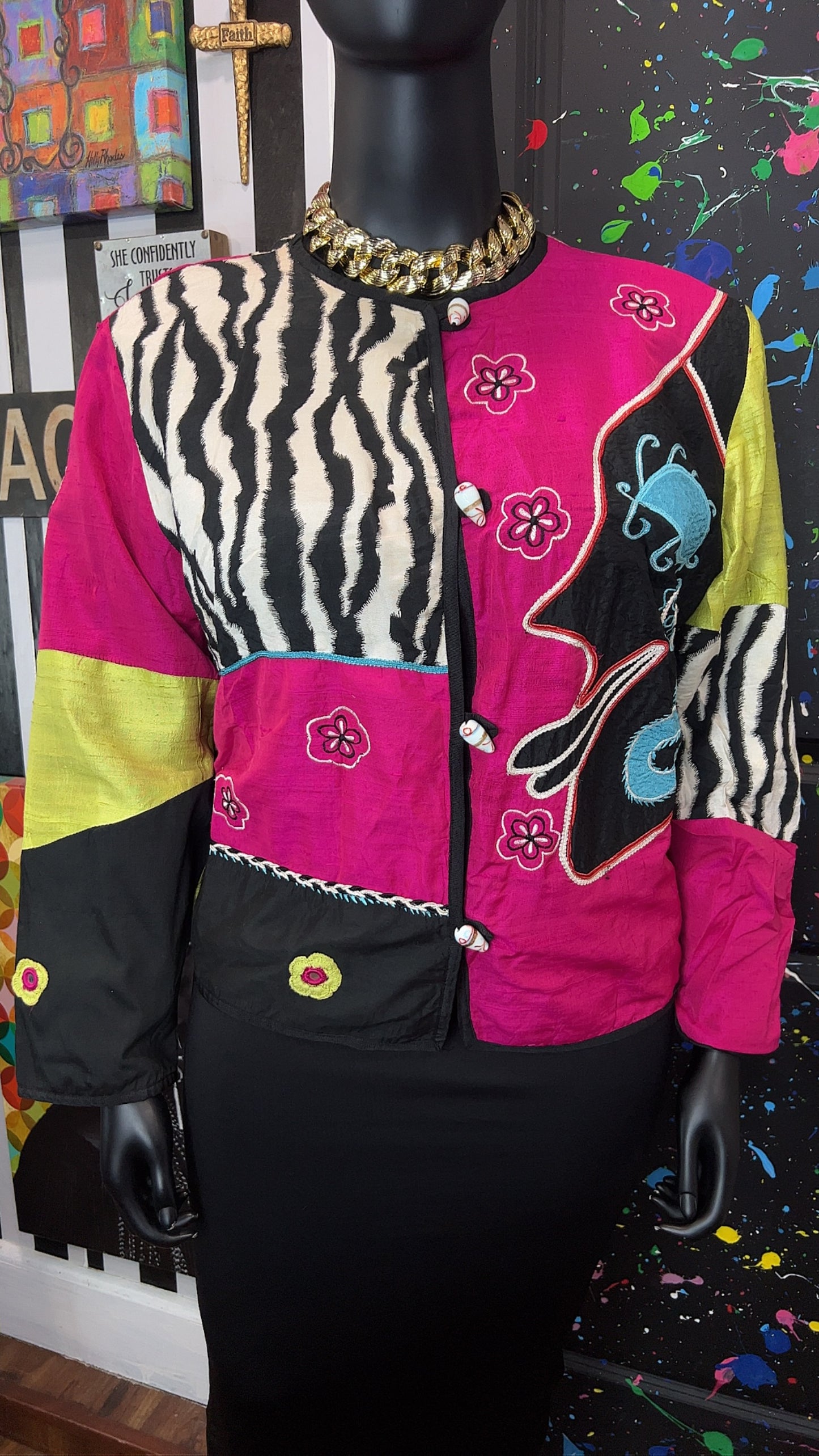 Vintage Mix Print Cropped Blazer (20)