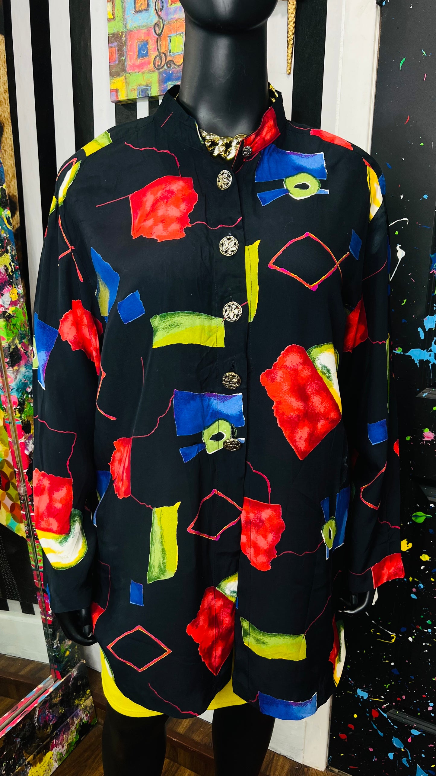 Vintage Abstract Long Sleeve Blouse (24W)
