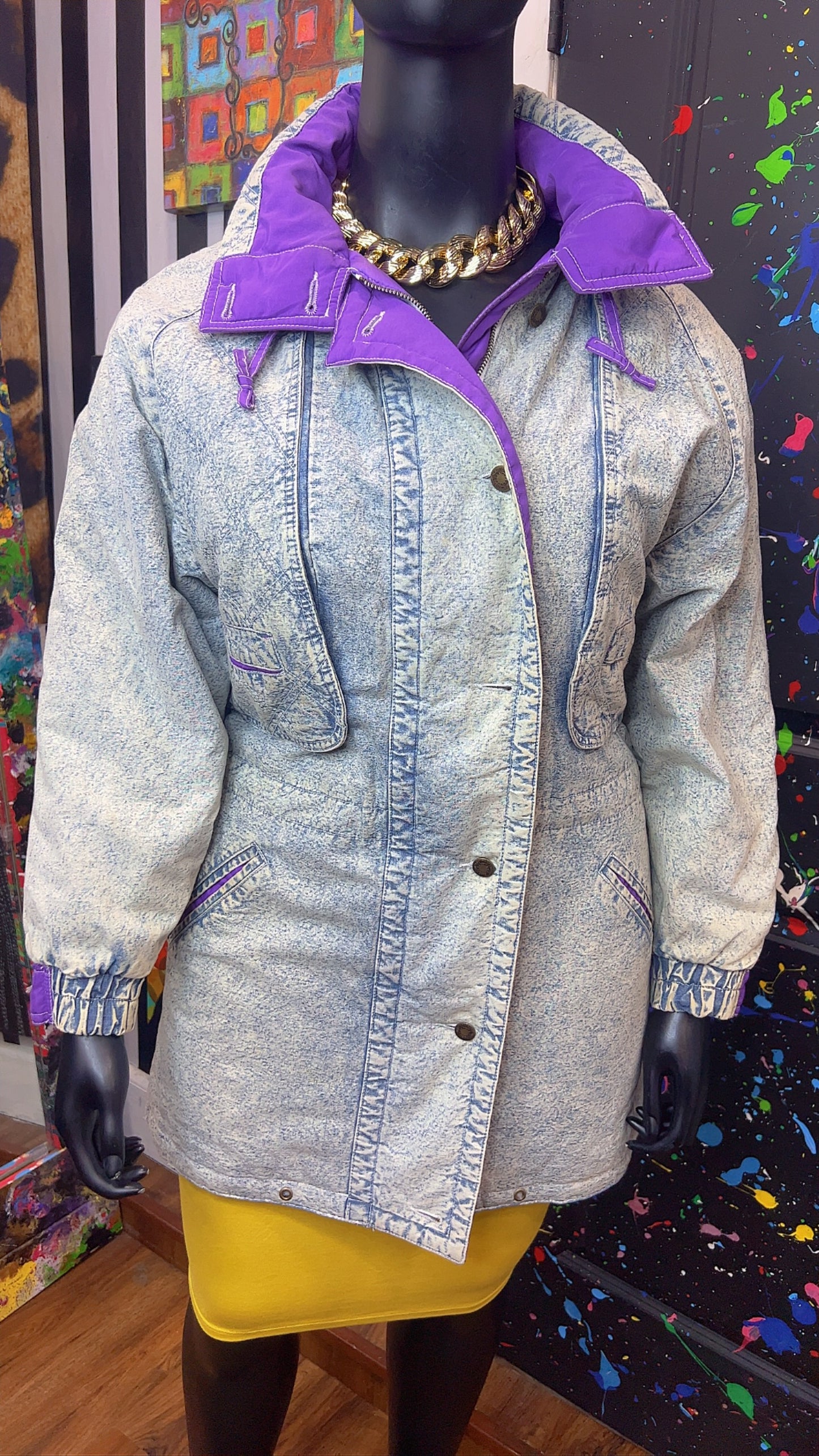 Vintage Stonewash Denim & Purple Puffer Coat (16)