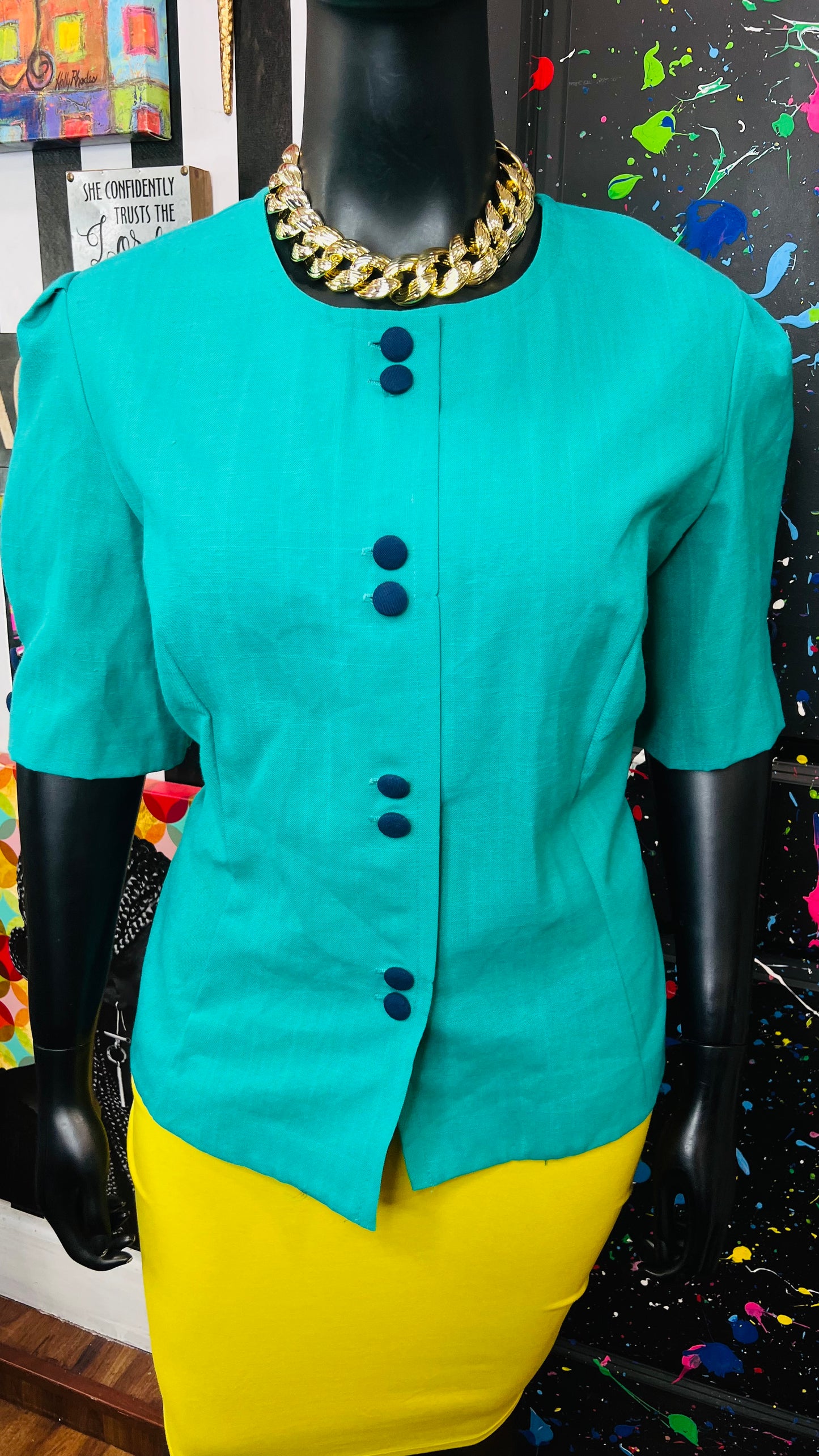 Vintage Teal Blazer Blouse (24)