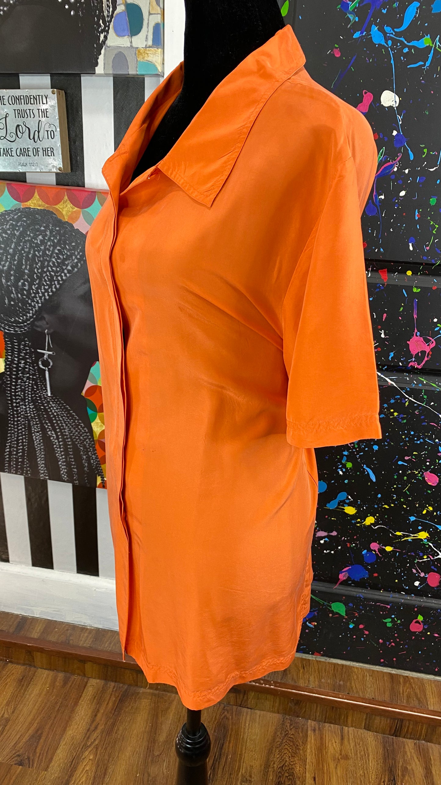 Vintage Orange Short Sleeve Blouse