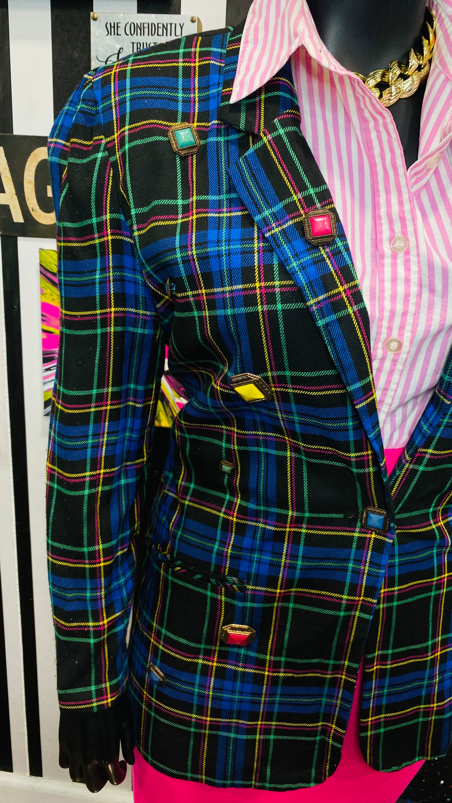 Plus Size Vintage Plaid Button Blazer (14)