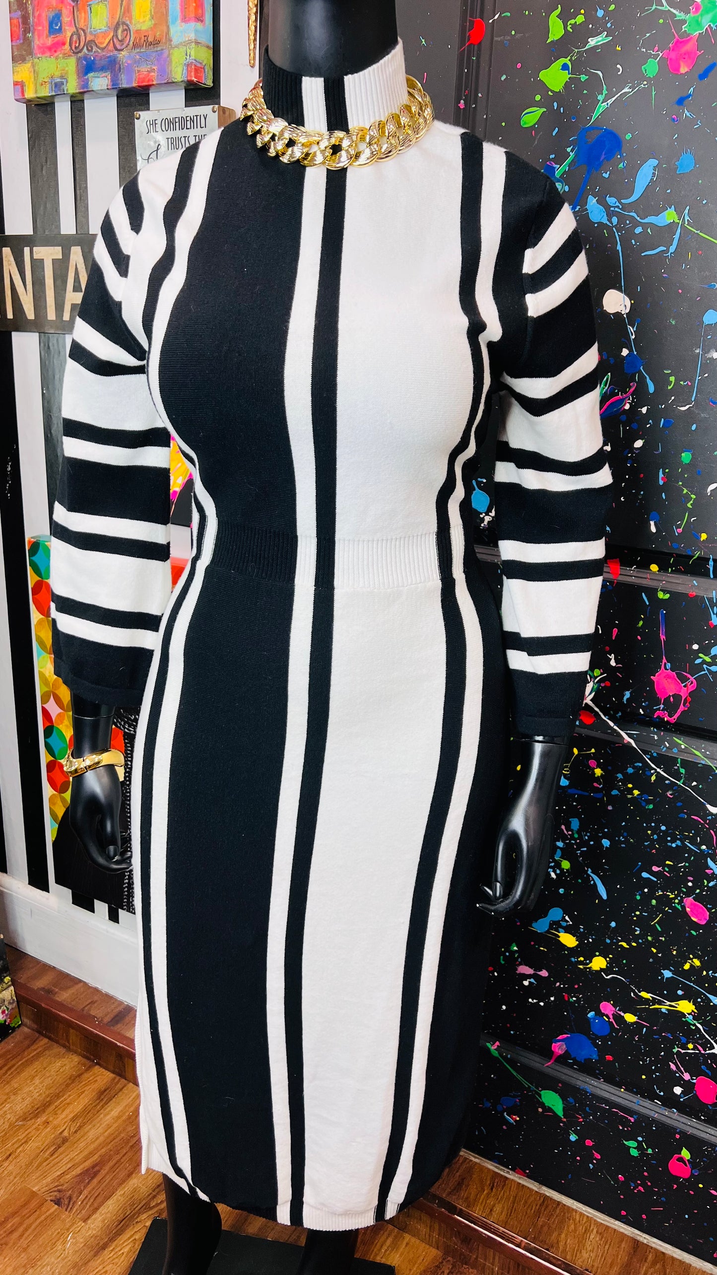 Black & White Striped Knit Dress (16/18)