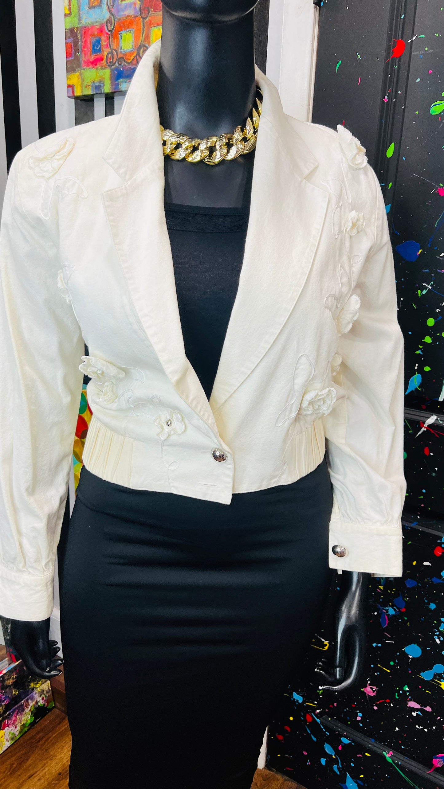 Vintage Crème Cropped Floral Jacket (12/14)