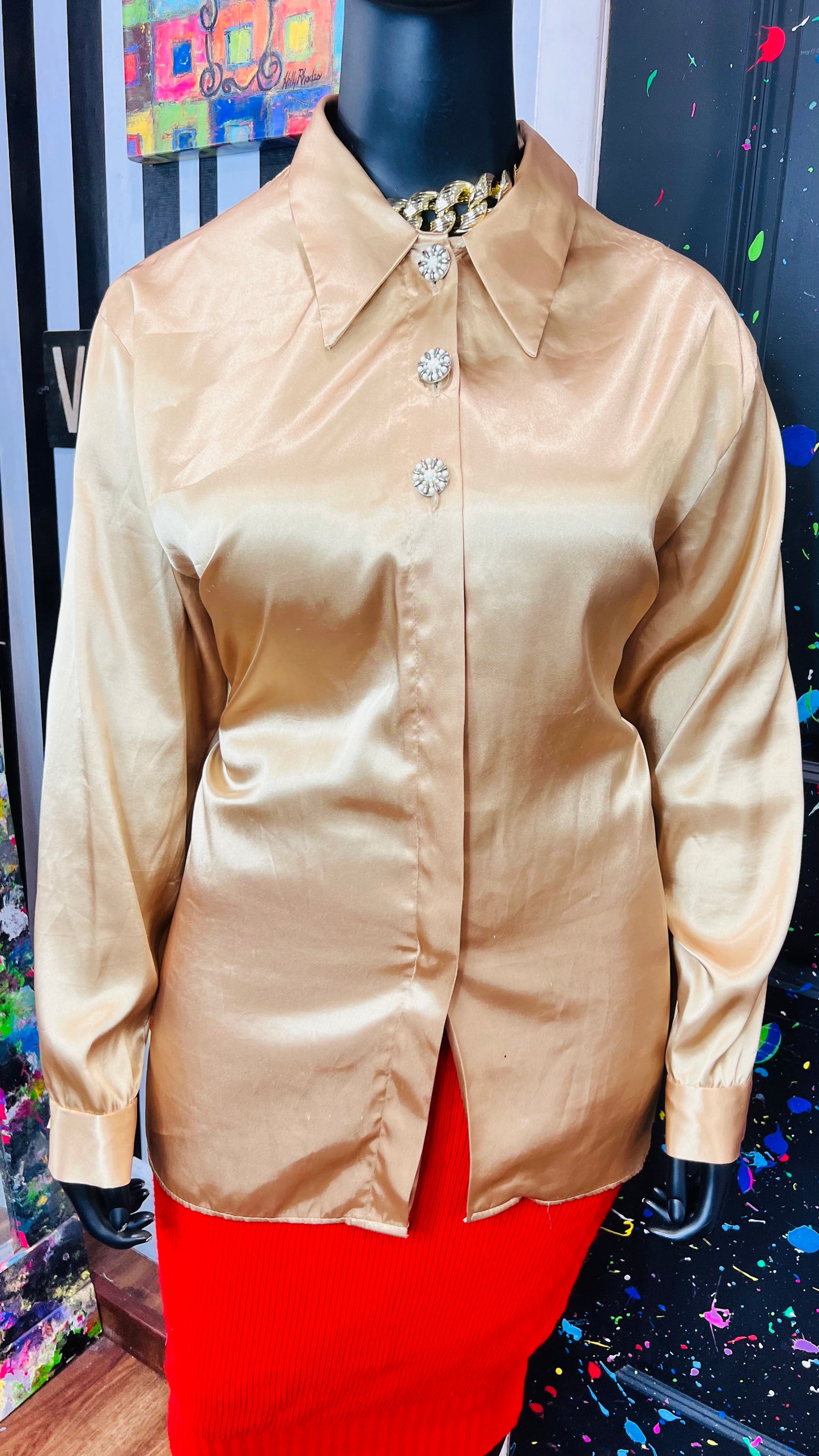 Vintage Gold Blouse w/ Statement Buttons (22W)