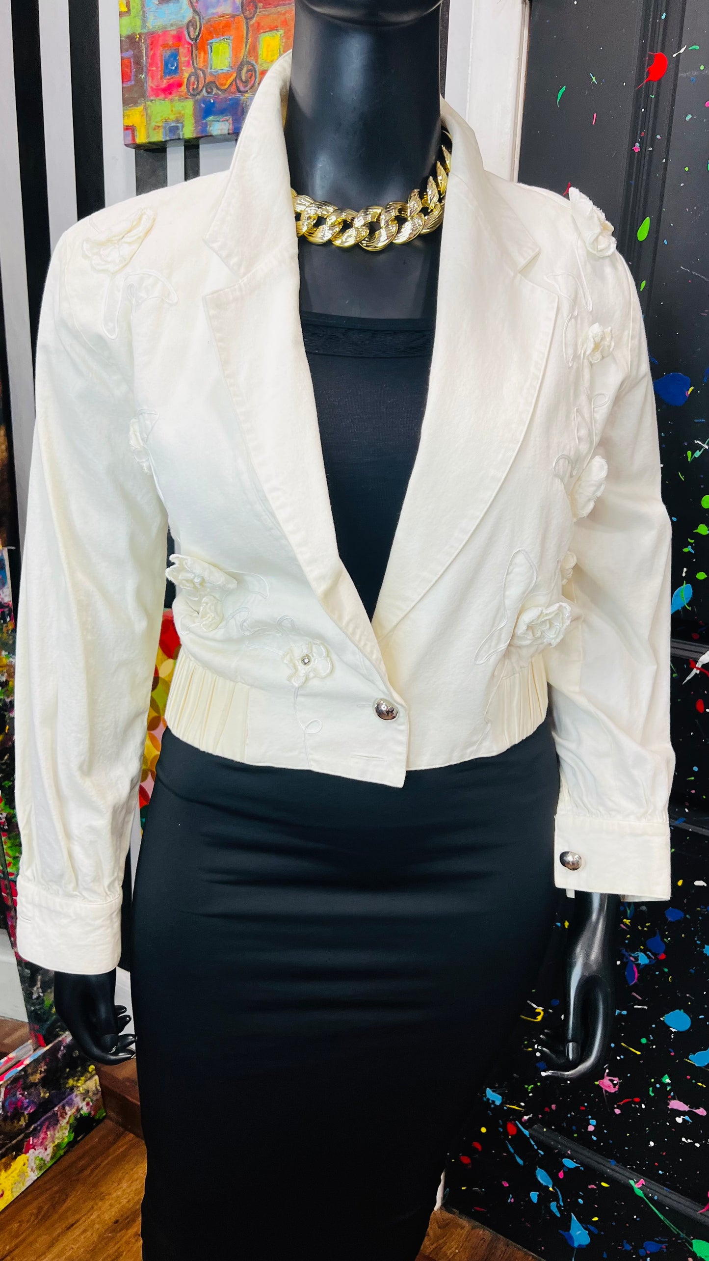 Vintage Crème Cropped Floral Jacket (12/14)