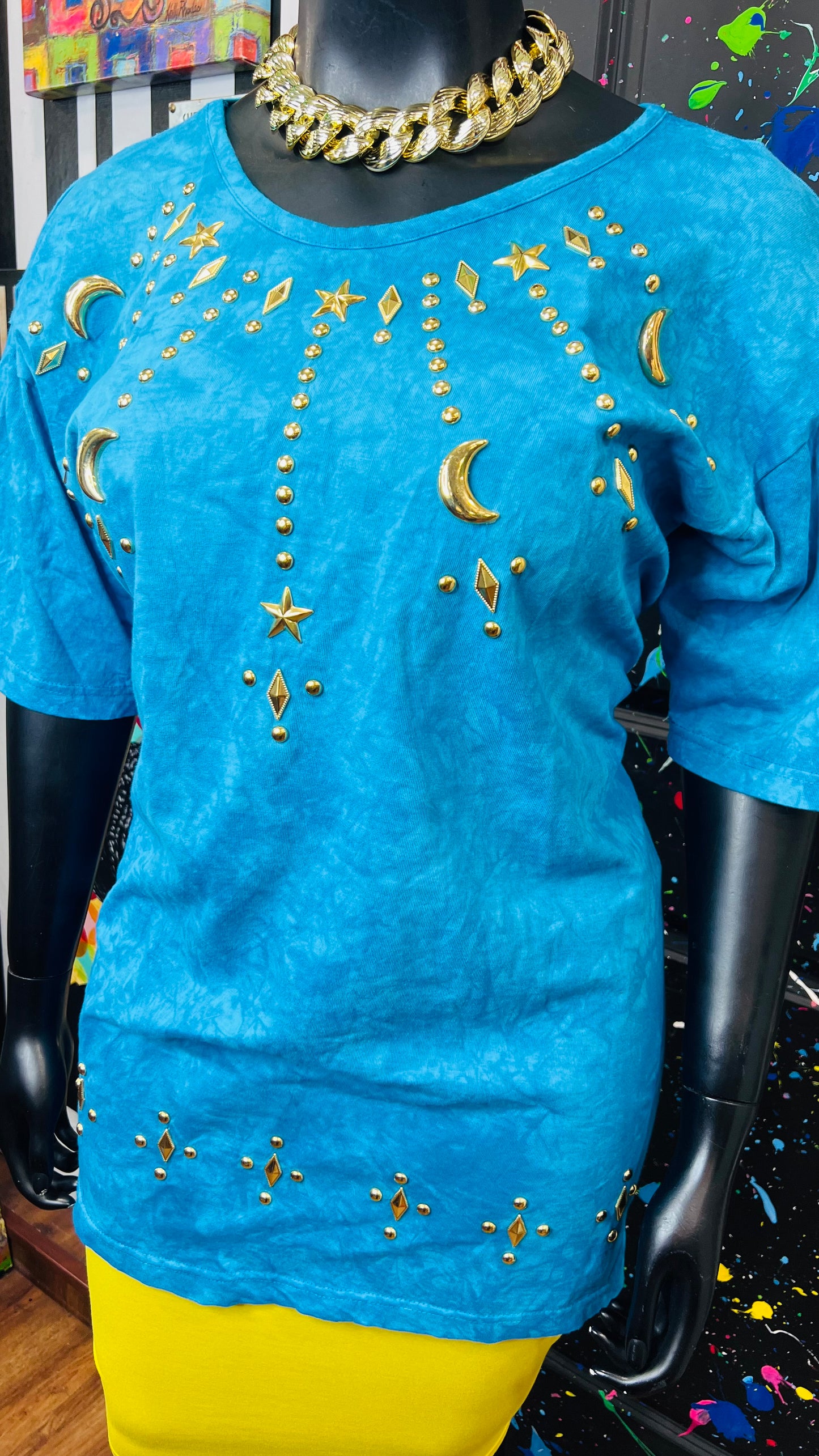 Vintage Blue Cotton Studded Blouse (18/20)