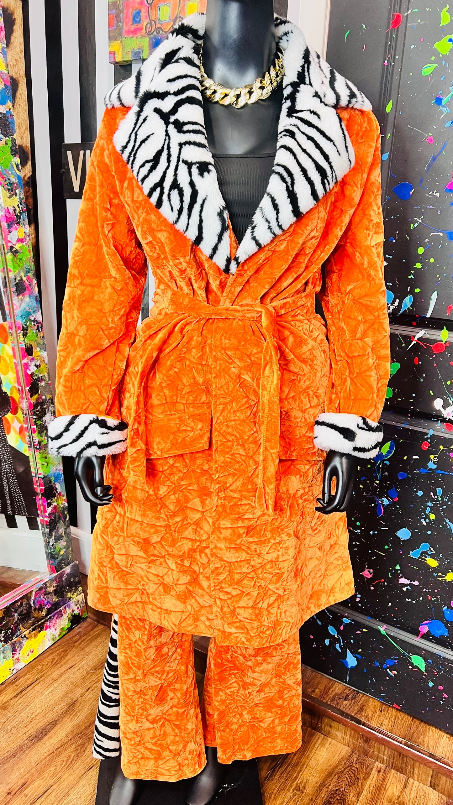 Orange & Zebra Bell Bottom Pants Suit (14)