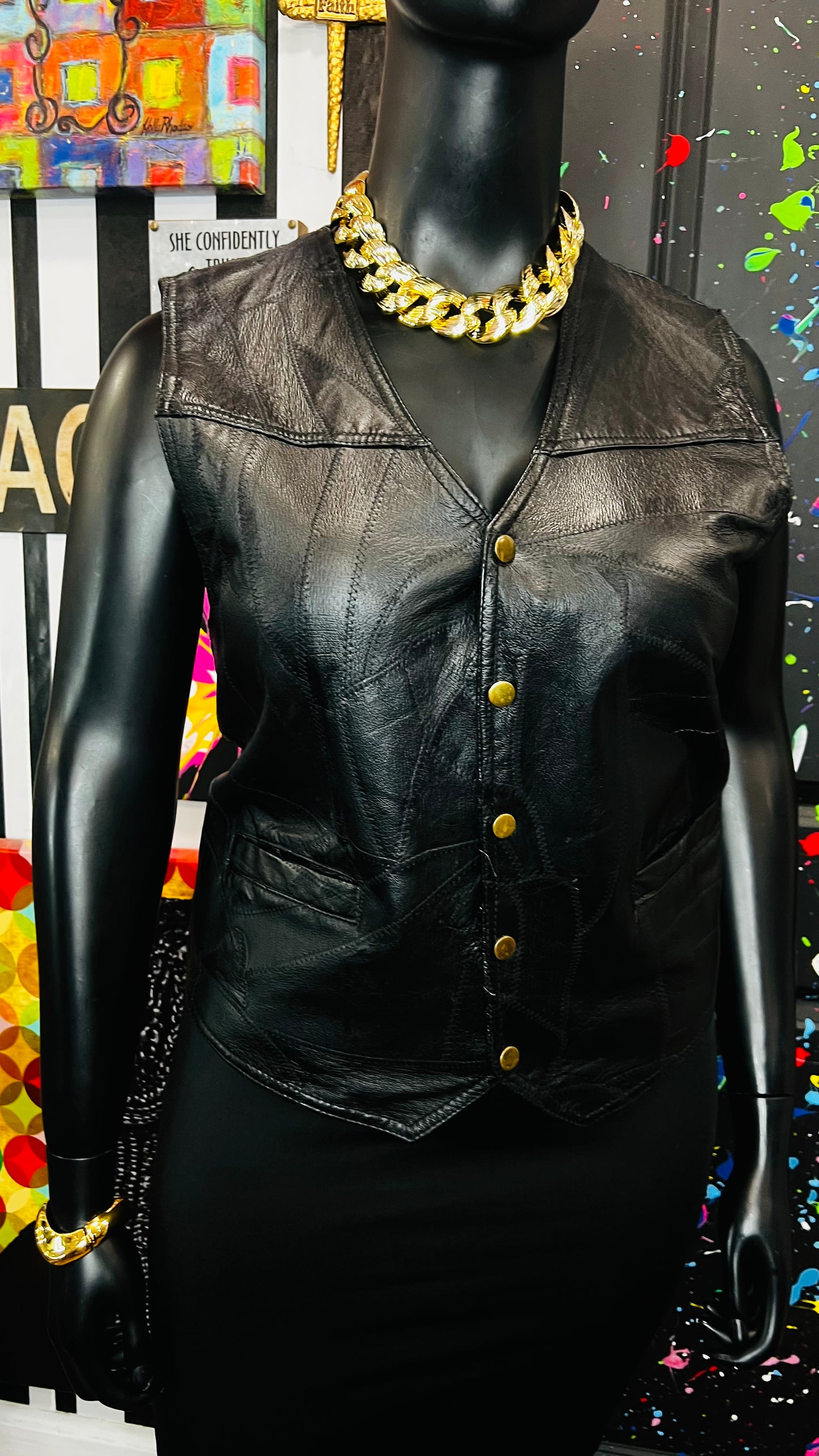 Vintage Genuine Leather Patchwork Vest (14)