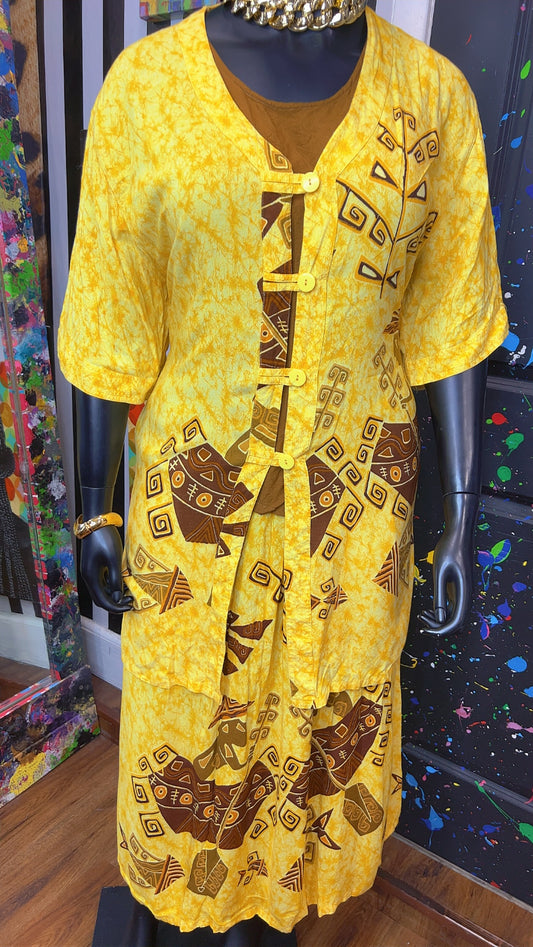 Vintage Rayon Tribal Yellow Skirt Set (18)