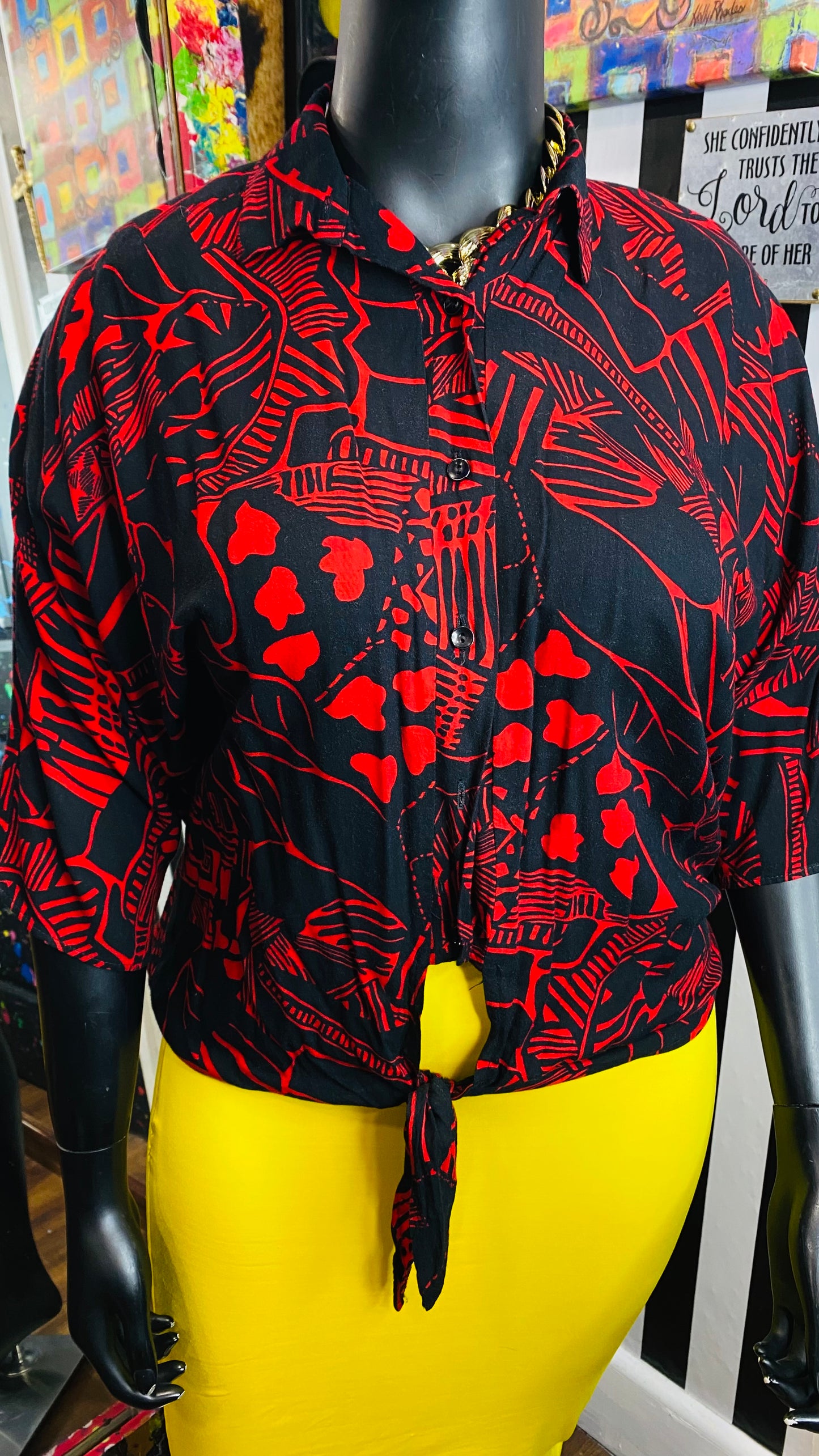 Vintage Rayon Abstract Tie Front Blouse (24)
