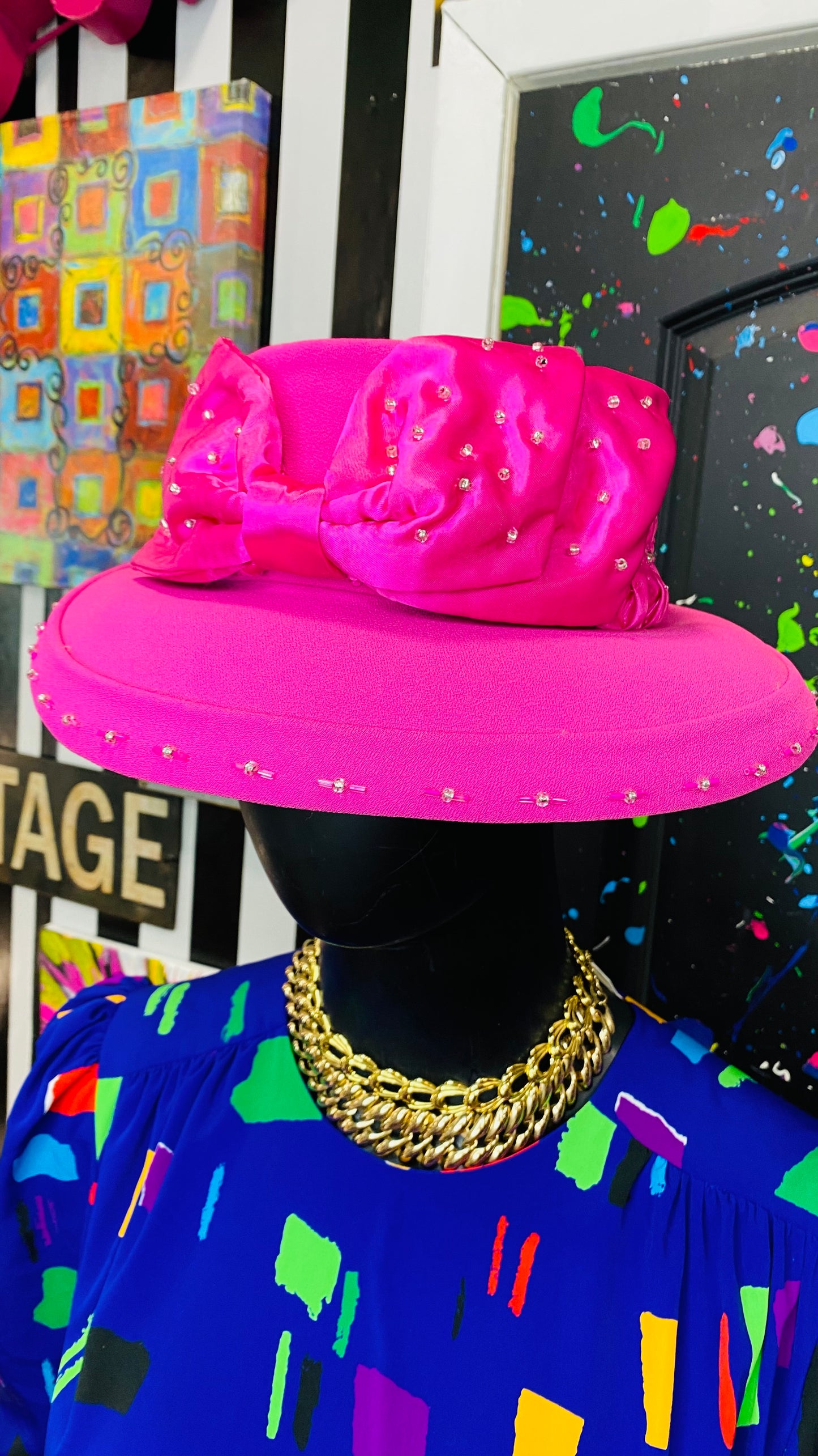 Vintage Pink & Jewel Bow Hat