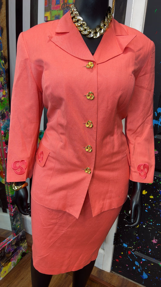 Vintage Salmon Skirt Suit w/ Gold Buttons (14)