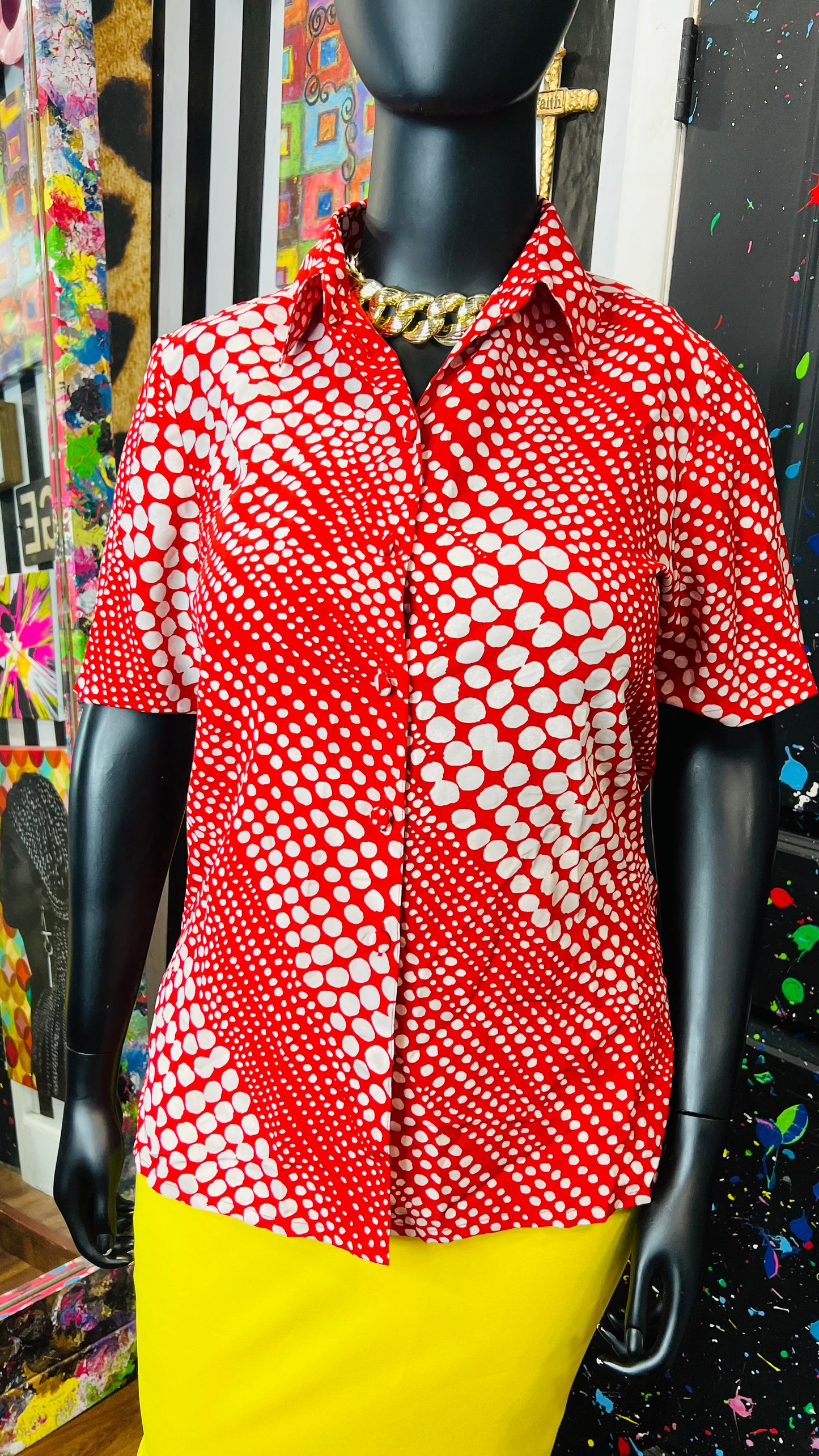 Vintage Red & White Polka Dot Blouse (12)