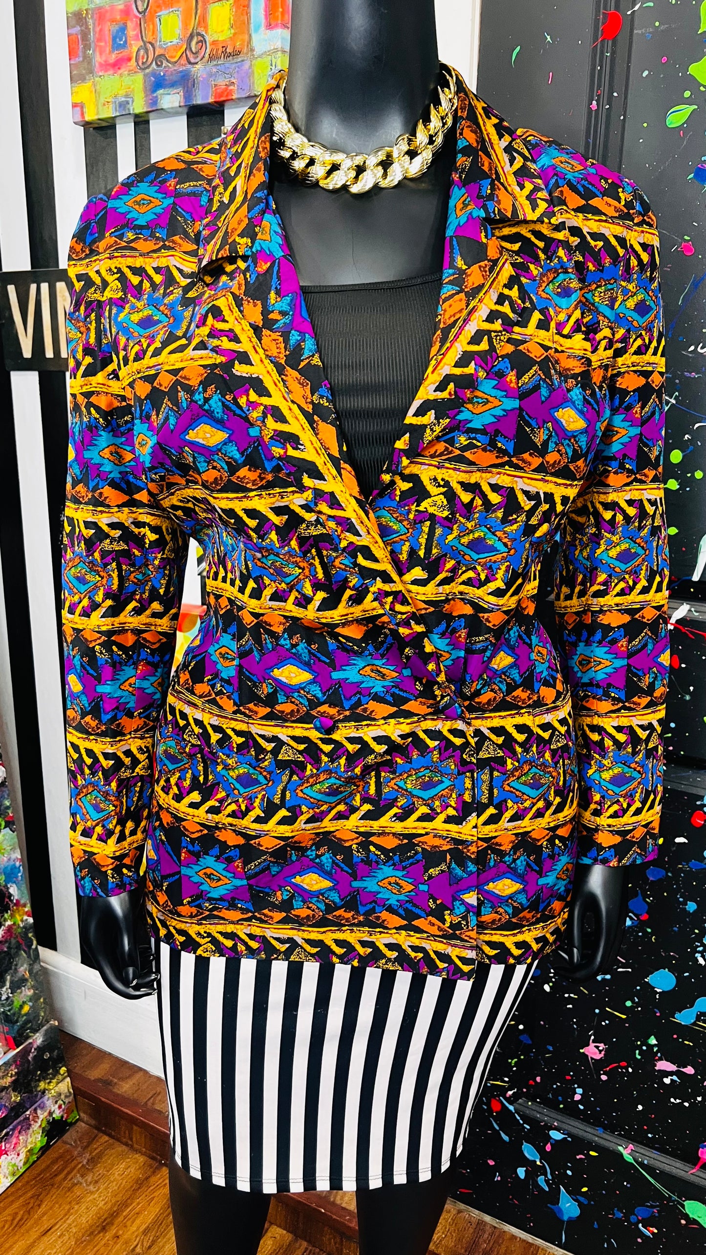 Vintage 100% Silk Abstract Blazer (12)