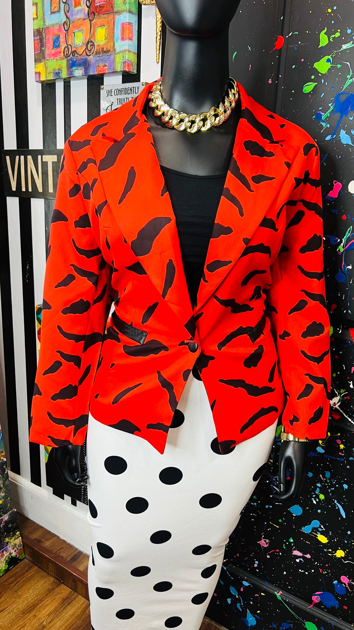 Vintage Inspired Dorinda Clark Cole Red & Black Blazer (24W)