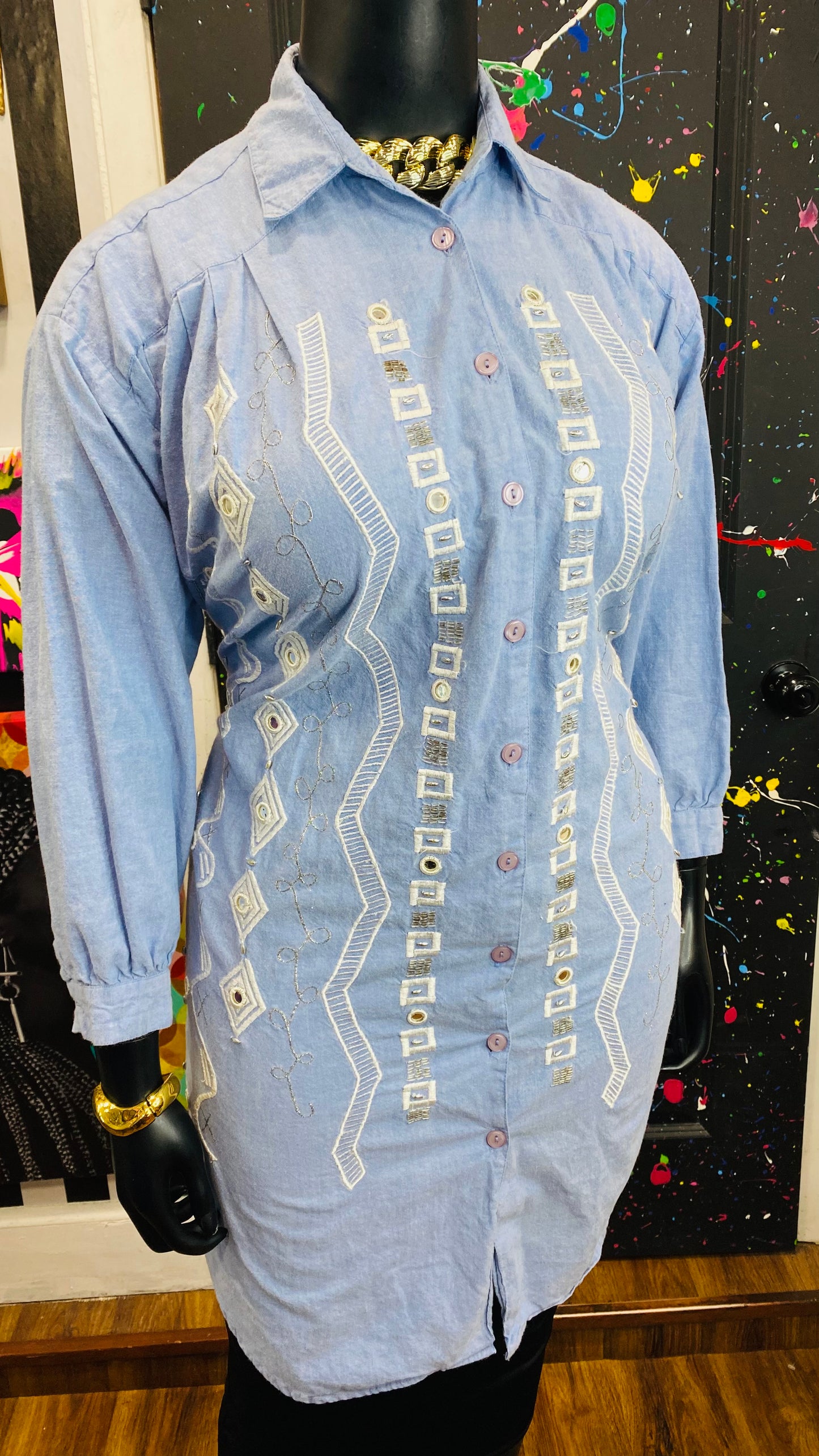 Vintage Denim Jeweled Blouse (22)