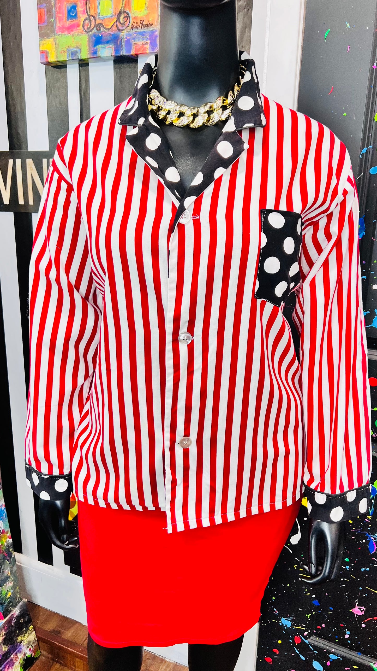 Vintage Cotton Polka Dot & Stripes Blouse (22)