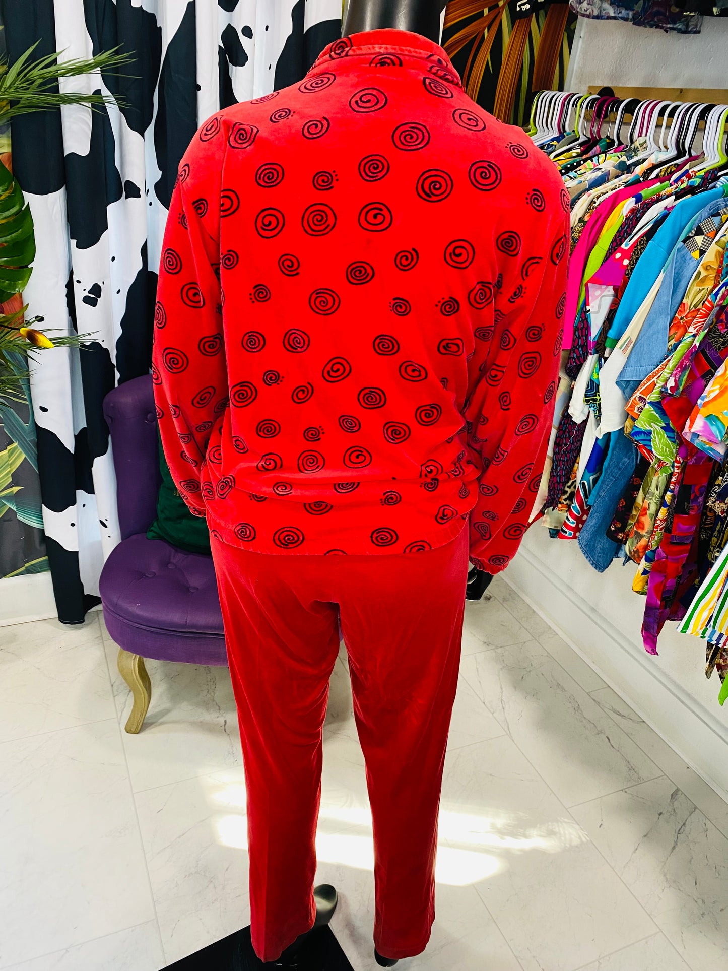 Vintage Red & Black Velour Pants Set