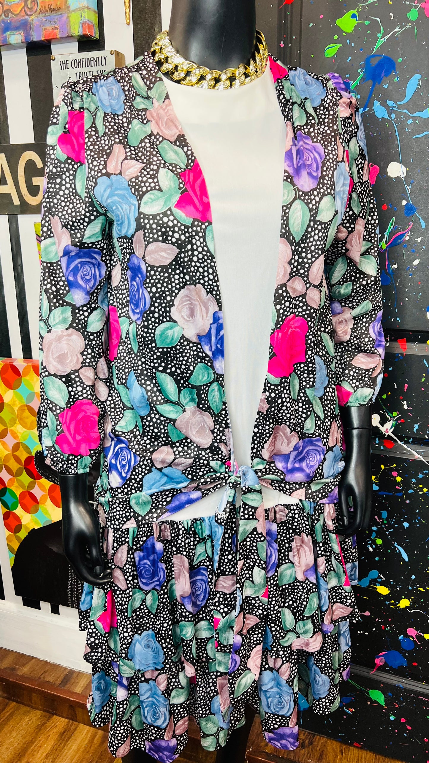 Vintage Polka Dot & Floral Dress (20)