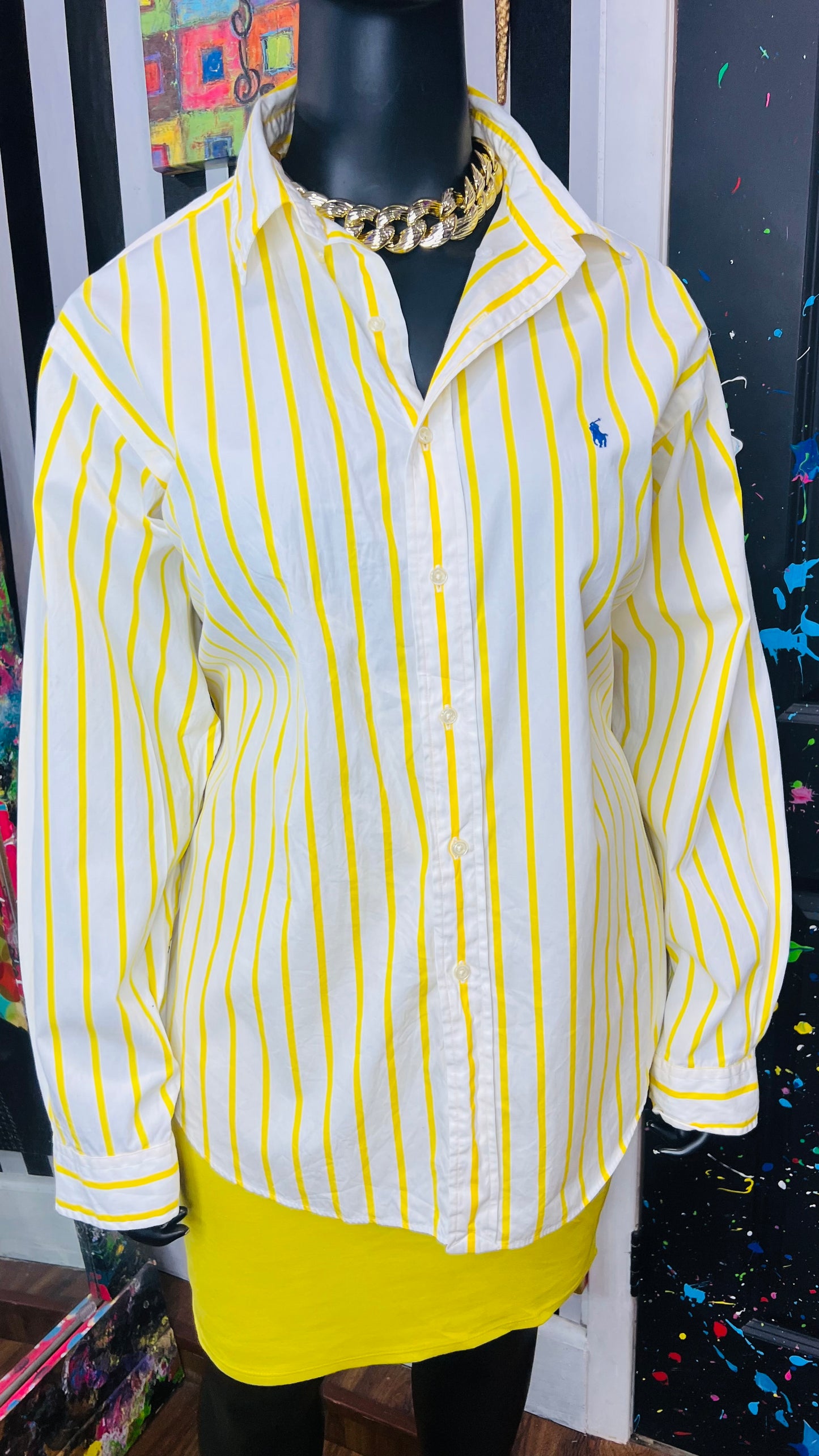 Yellow & White Ralph Lauren Polo Dress Shirt (24)