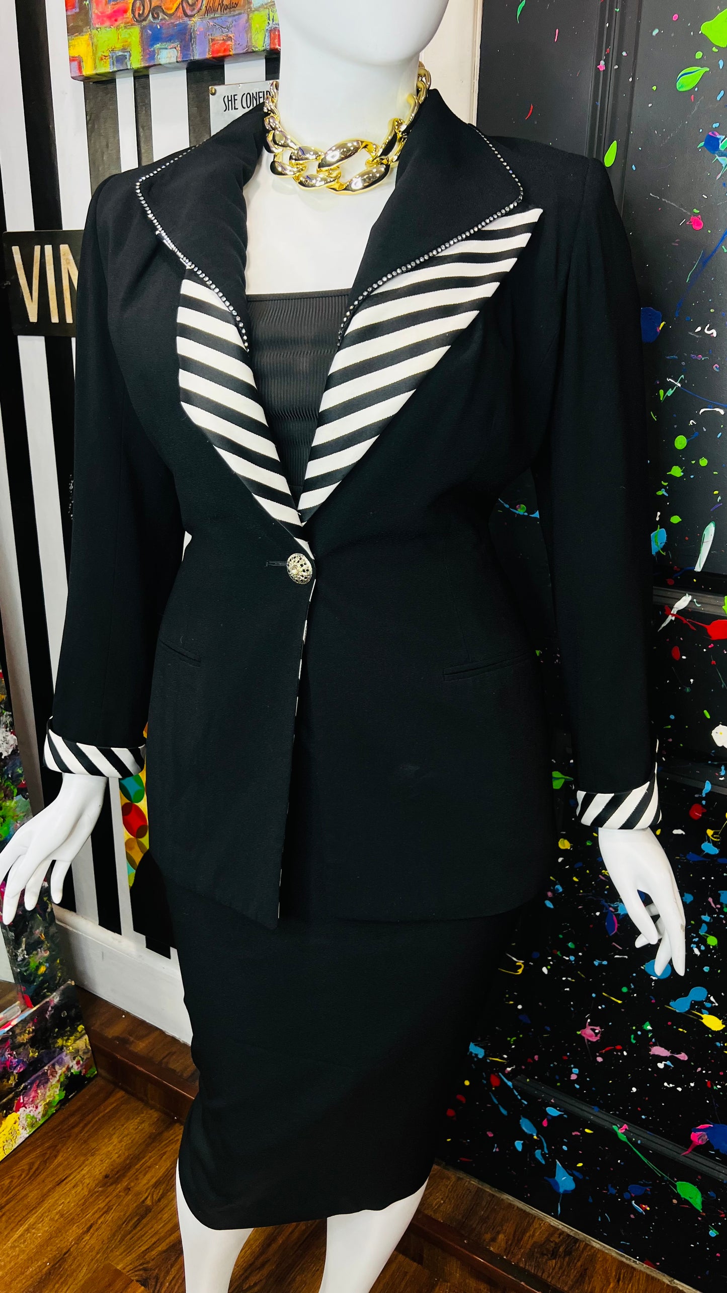 Vintage Black & Zebra Print Skirt Suit (16)