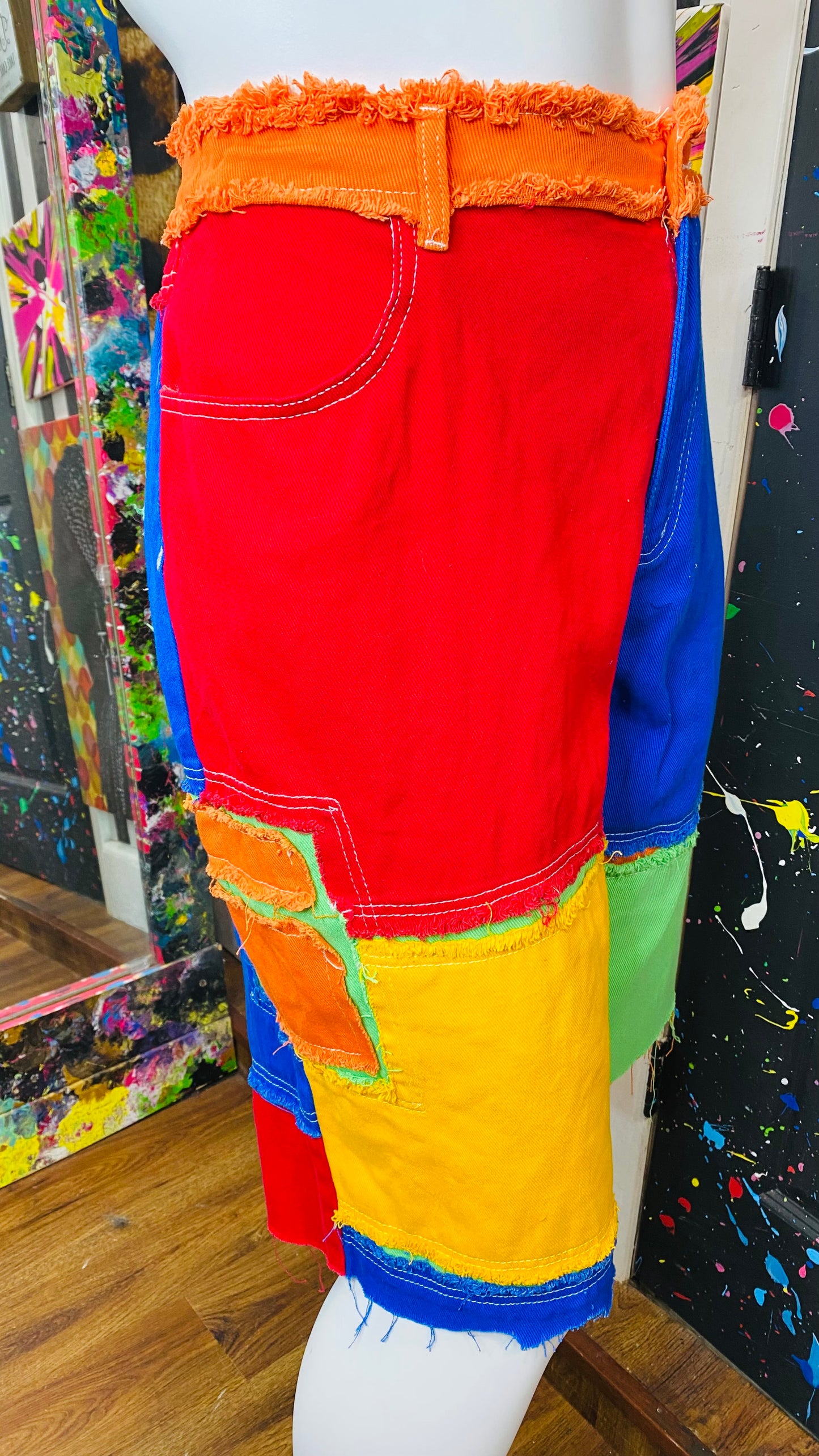 Color Block Denim Cut Jeans (18)