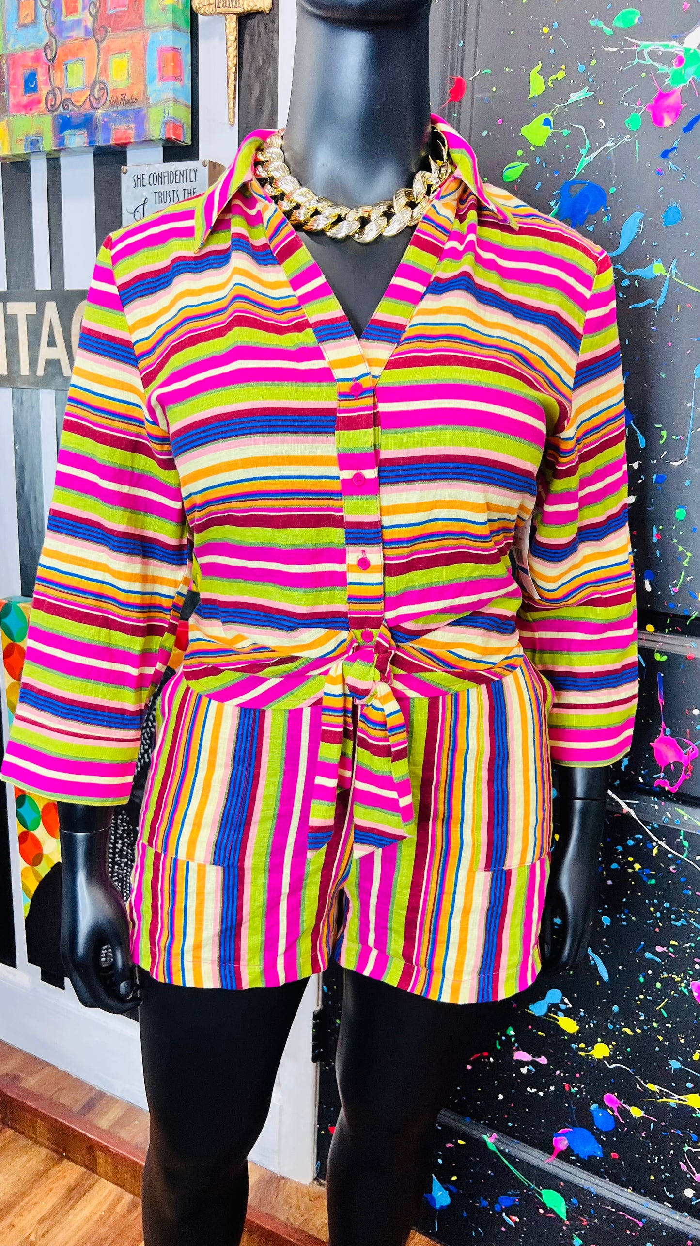 New w/Tags Striped Linen Set (14)