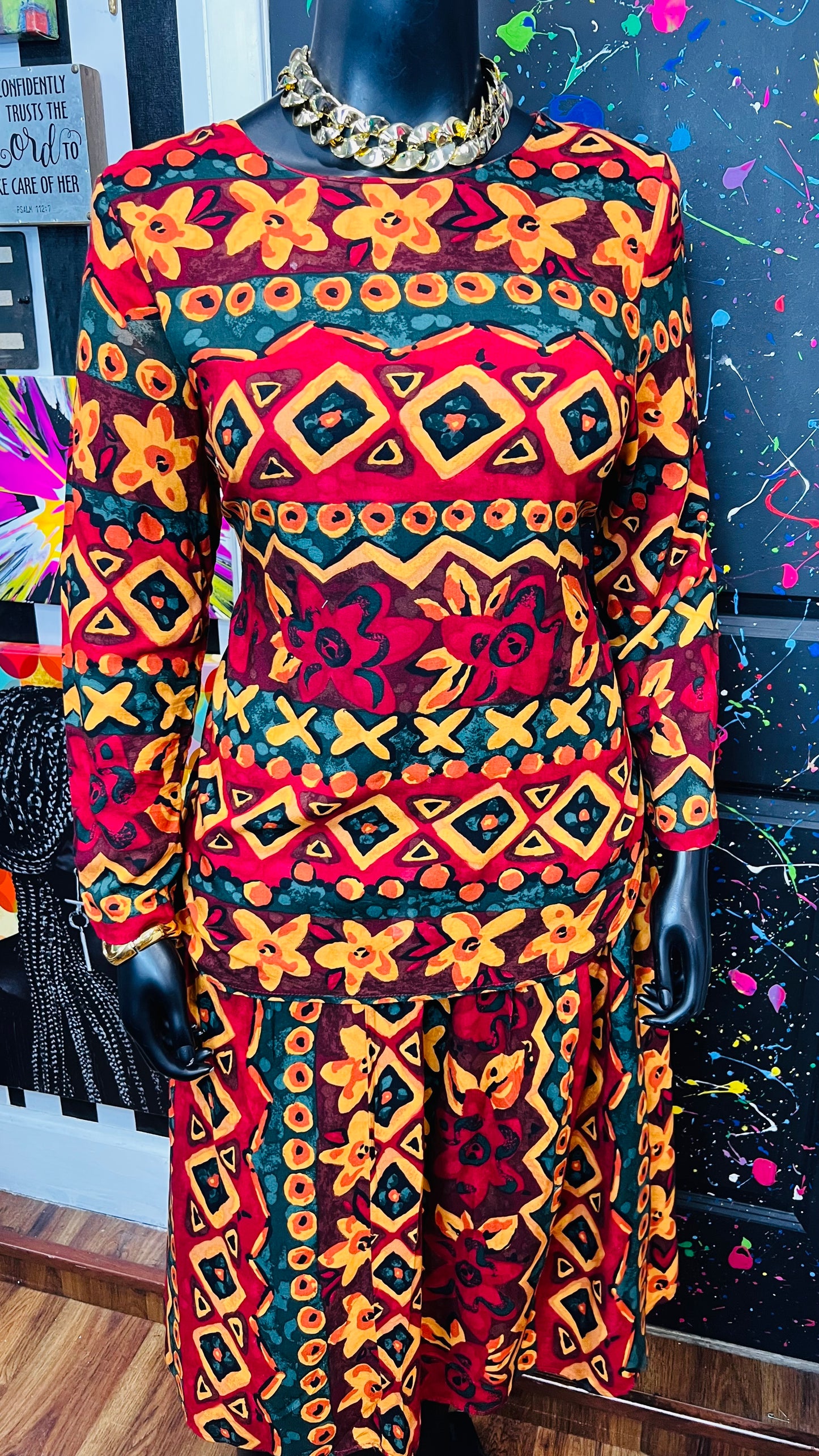 Vintage Abstract Rayon Skirt Set (16)