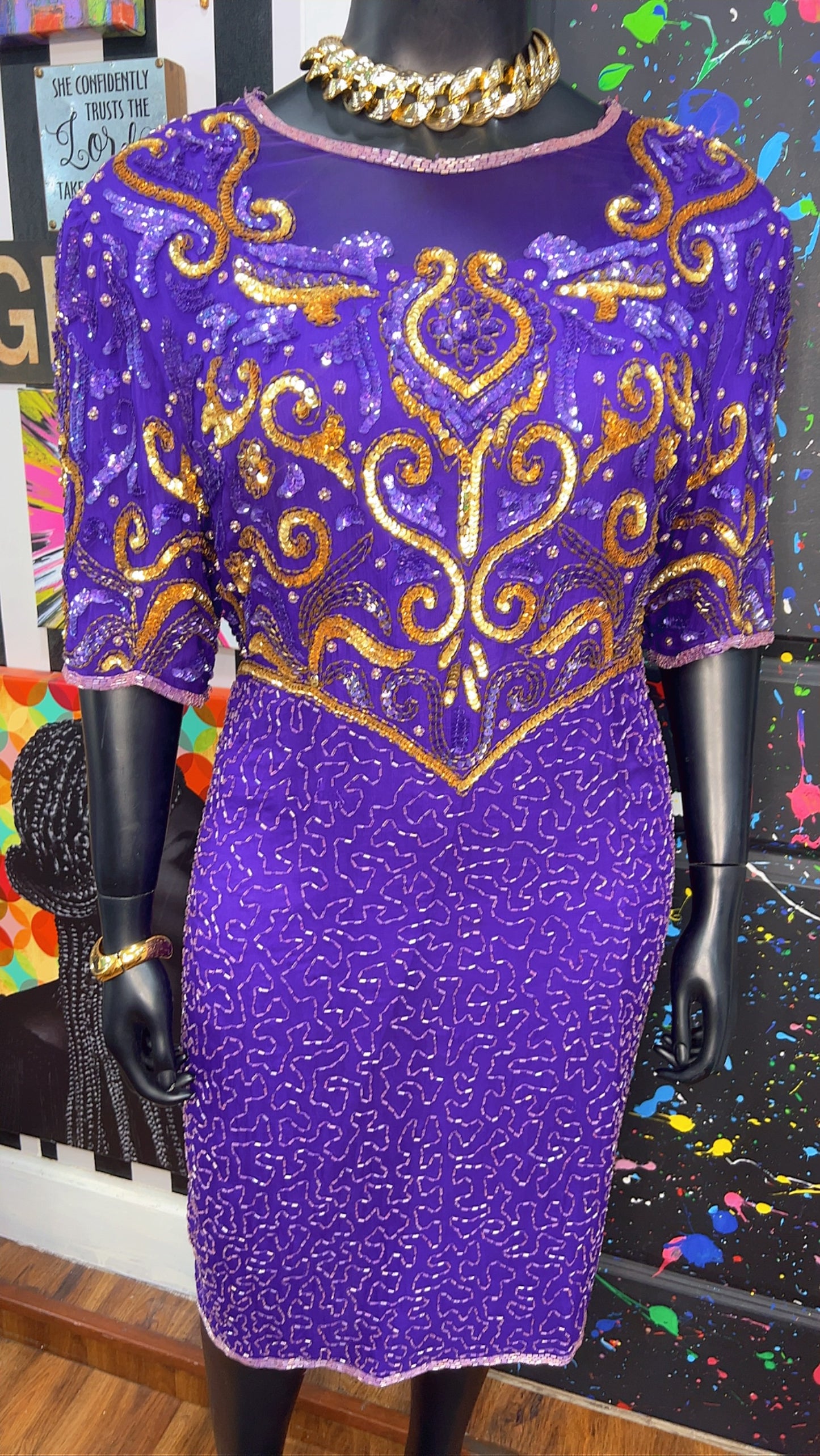 Vintage Purple & Gold Sequin Dress (20)