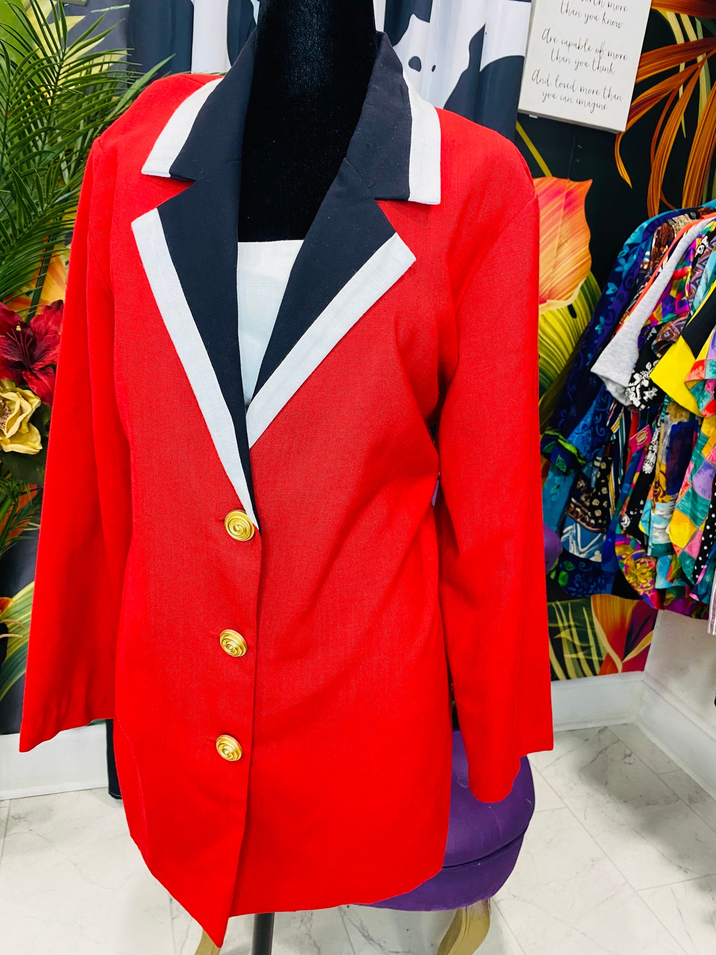 Vintage Red Black & White Blazer