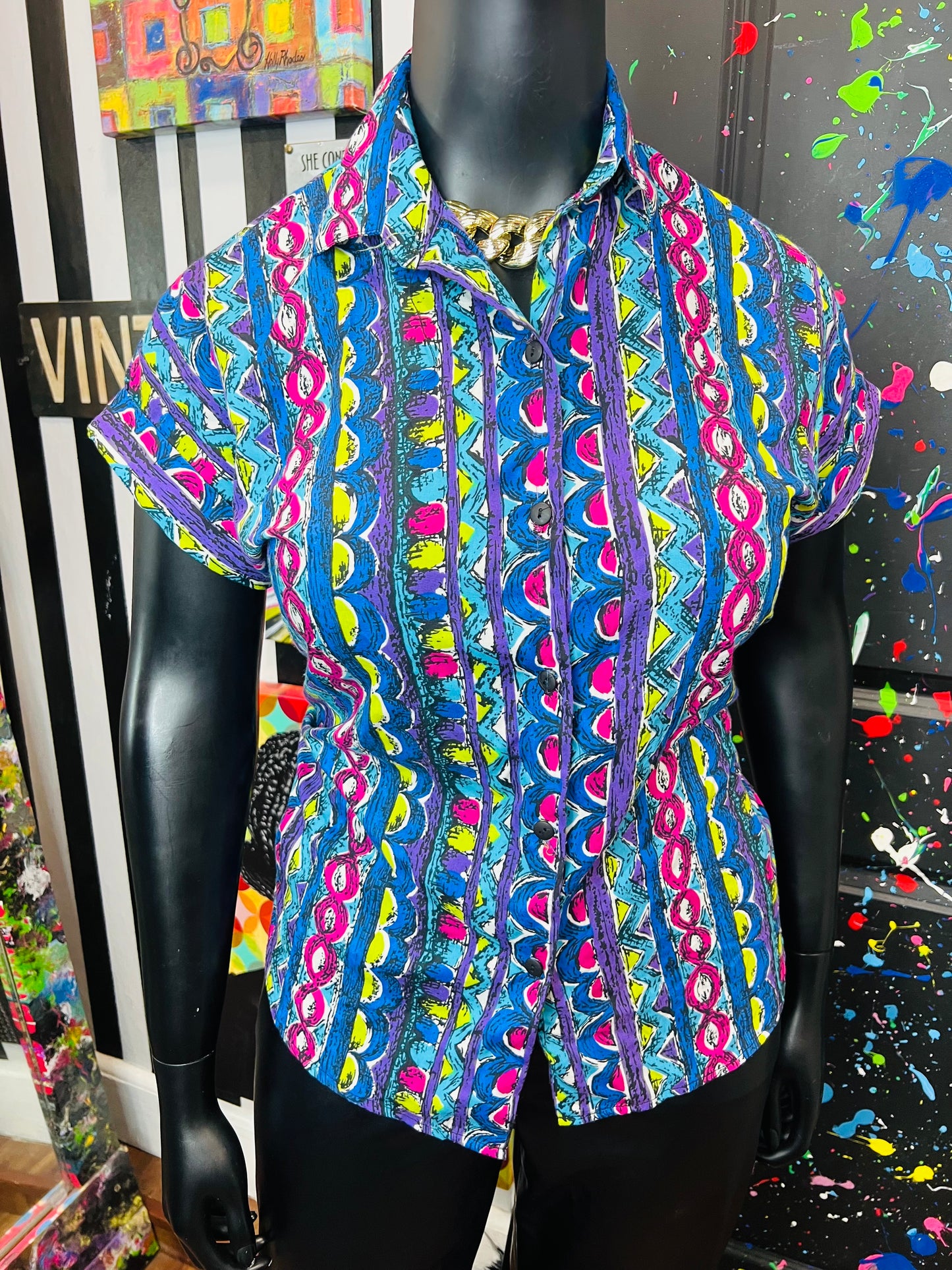 Vintage Abstract 80’s Blouse (16/18)