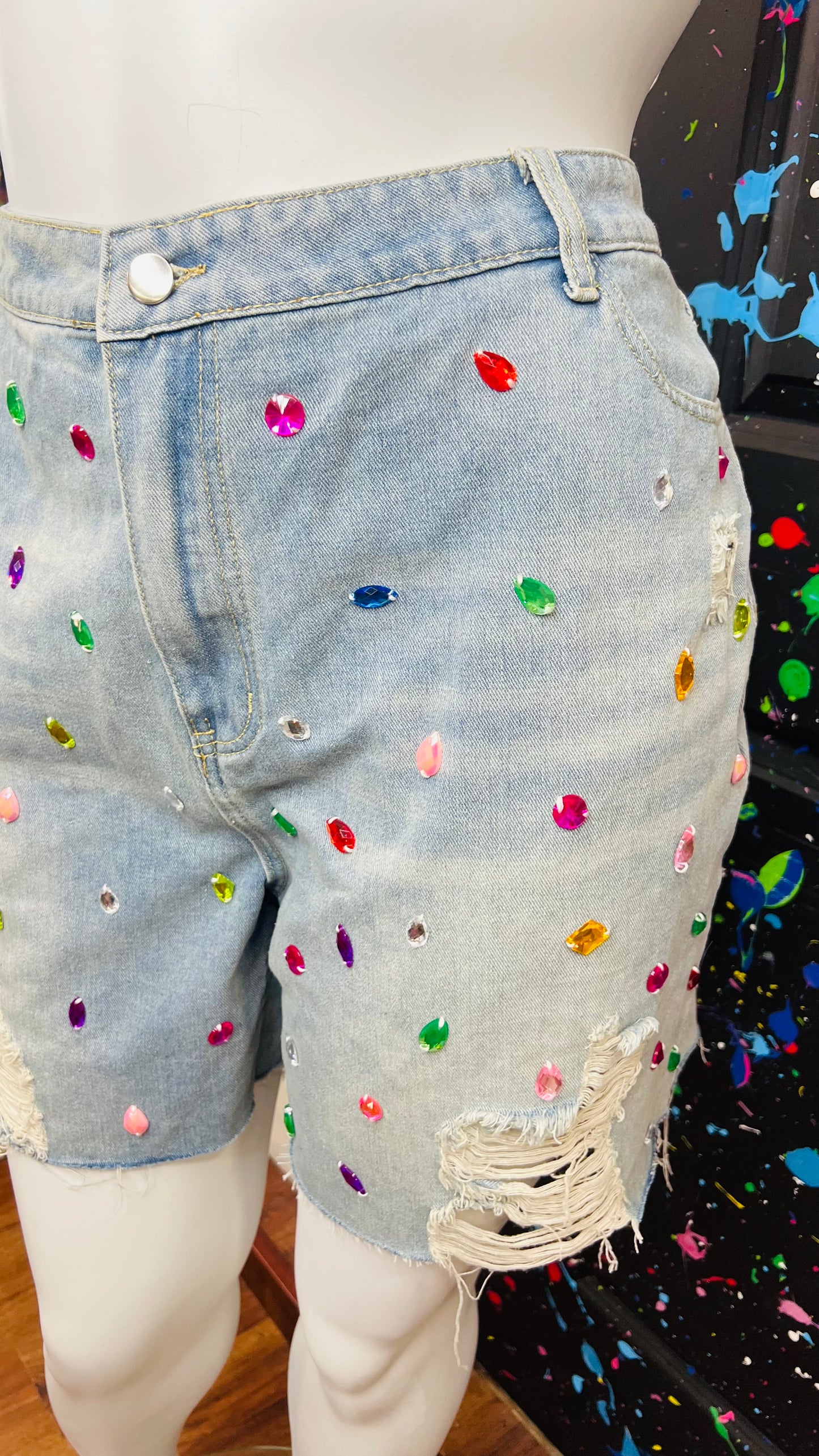 Denim Rhinestone Shorts- New w/Tags (22)