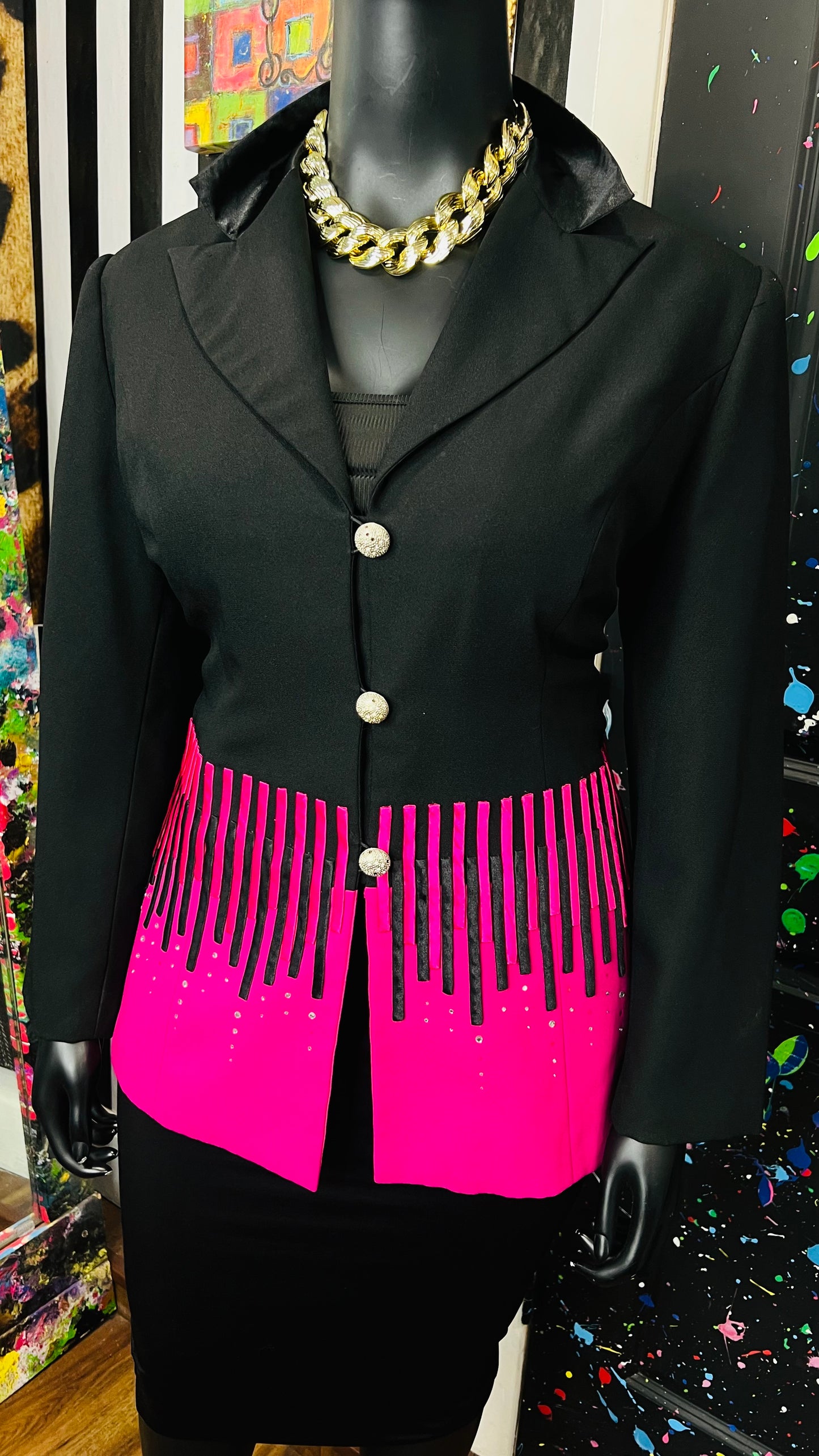 Vintage Pink & Black Jewel Blazer (18W)