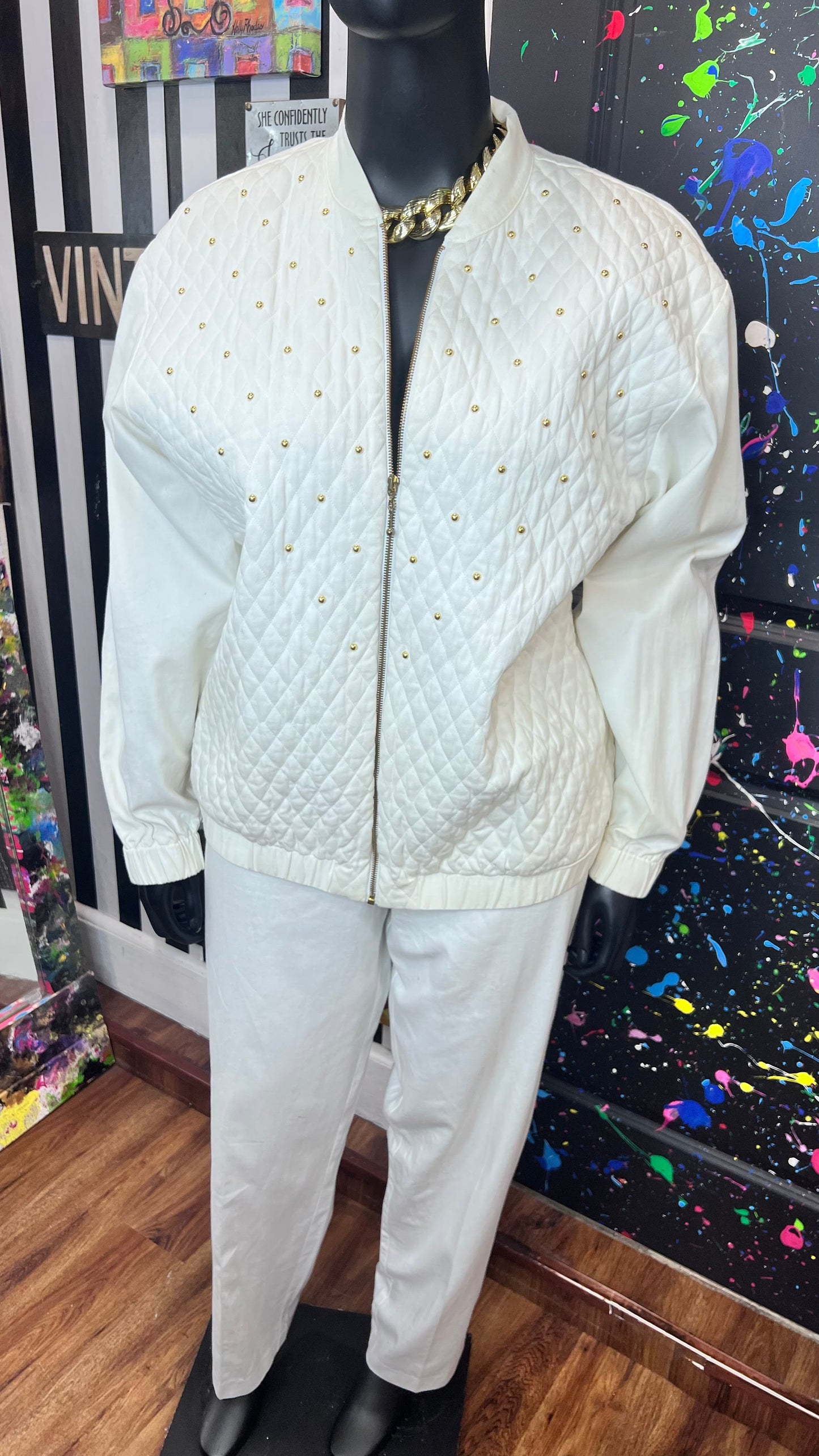 Vintage White & Gold Studds Pants Set (20)