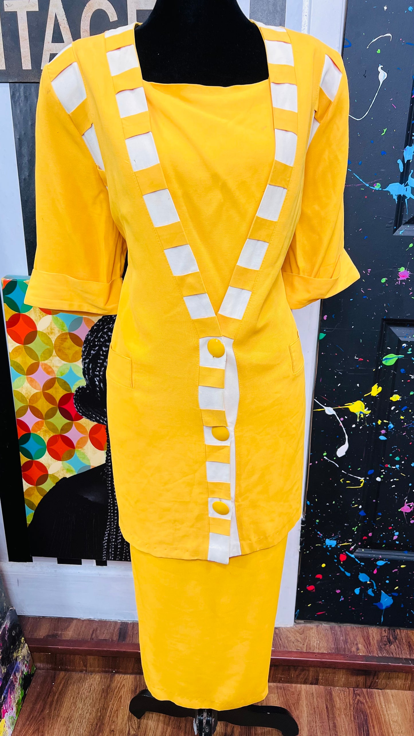 Vintage Yellow & White Skirt Suit (12/14)