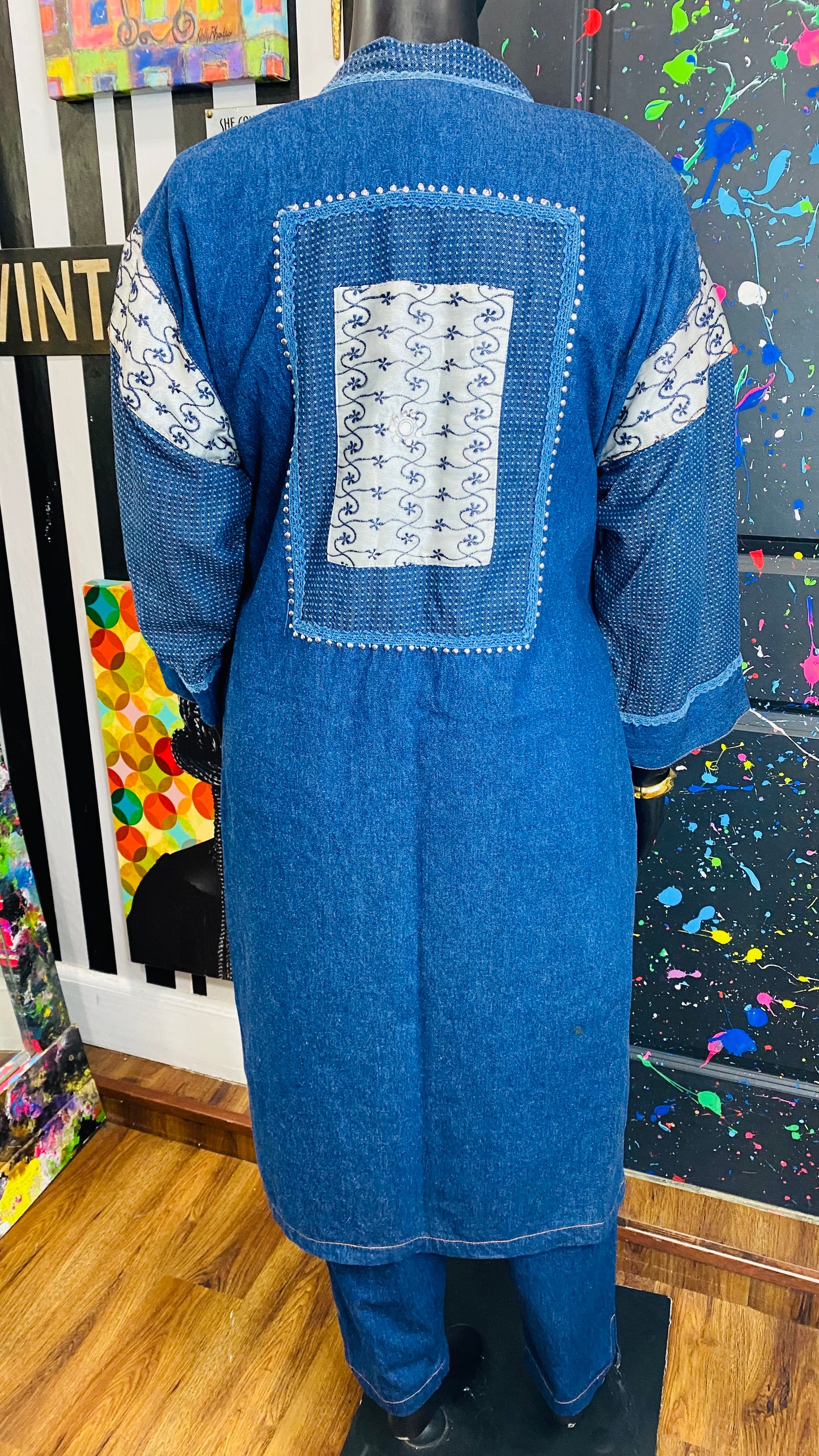 Vintage Denim Embroidered & Jeweled 3 Piece Pants Set (14)
